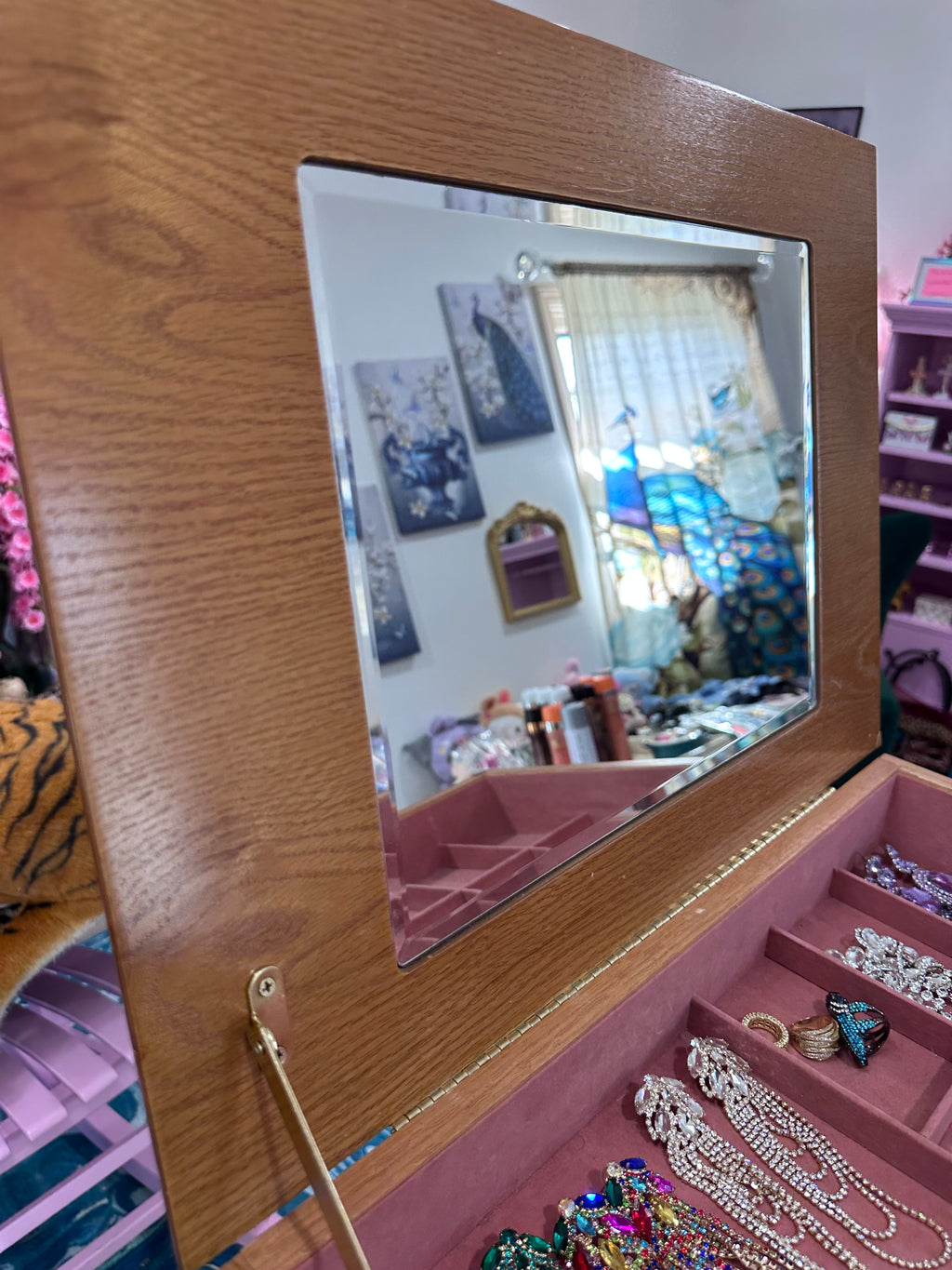 Standing wooden jewelry armoire cabinet (in store pickup only)