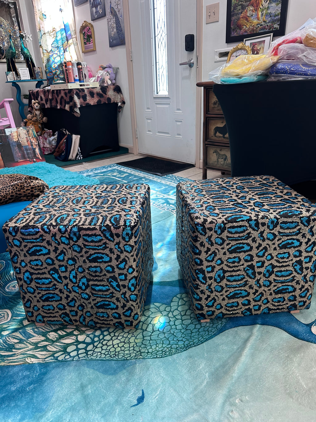 Decorative stools turquoise and gold (in store pick up only )