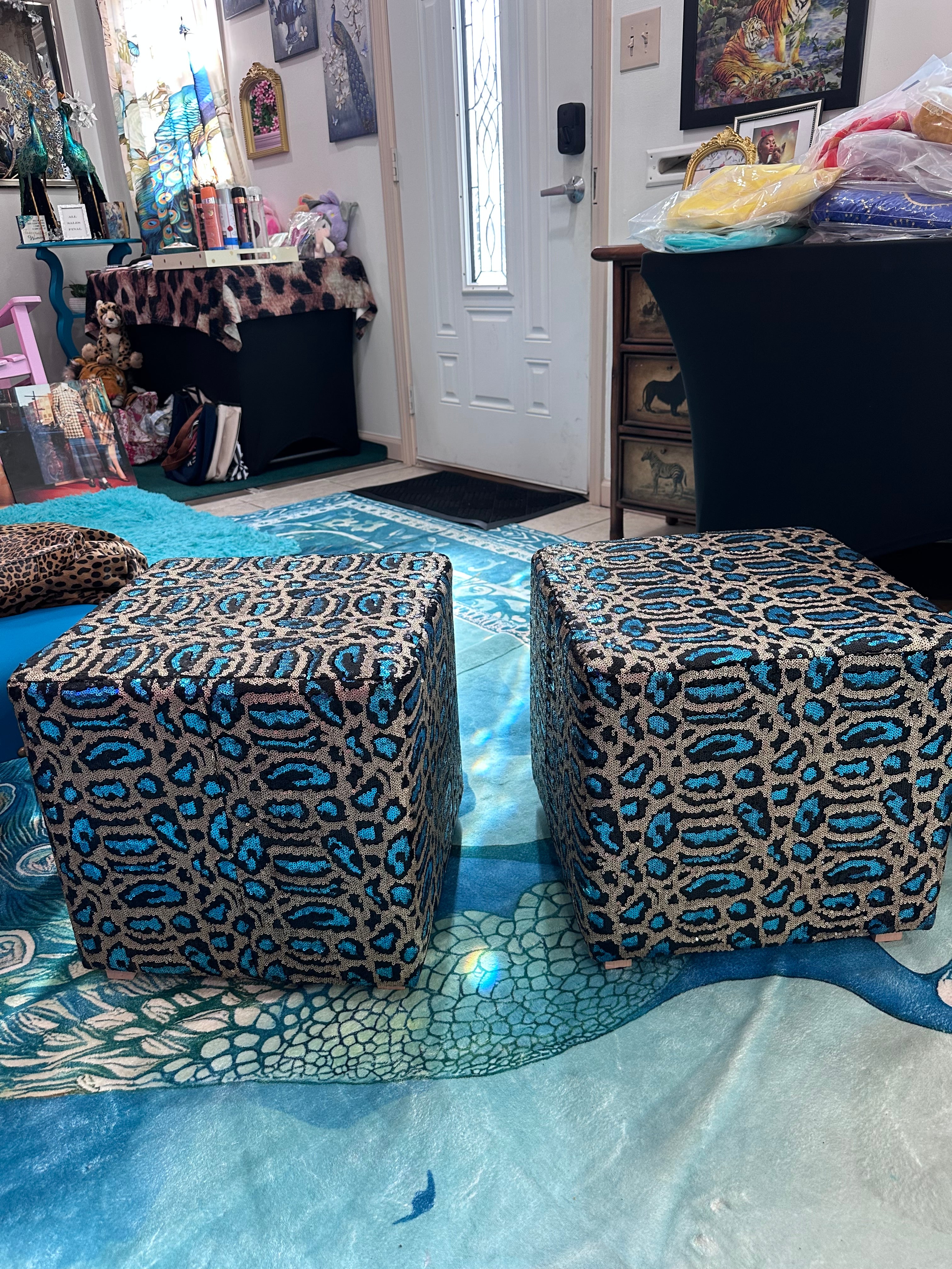 Decorative stools turquoise and gold (in store pick up only )