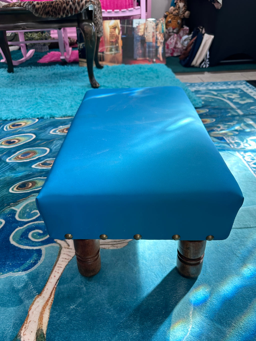 Turquoise stool/ottoman (in store pick up only)