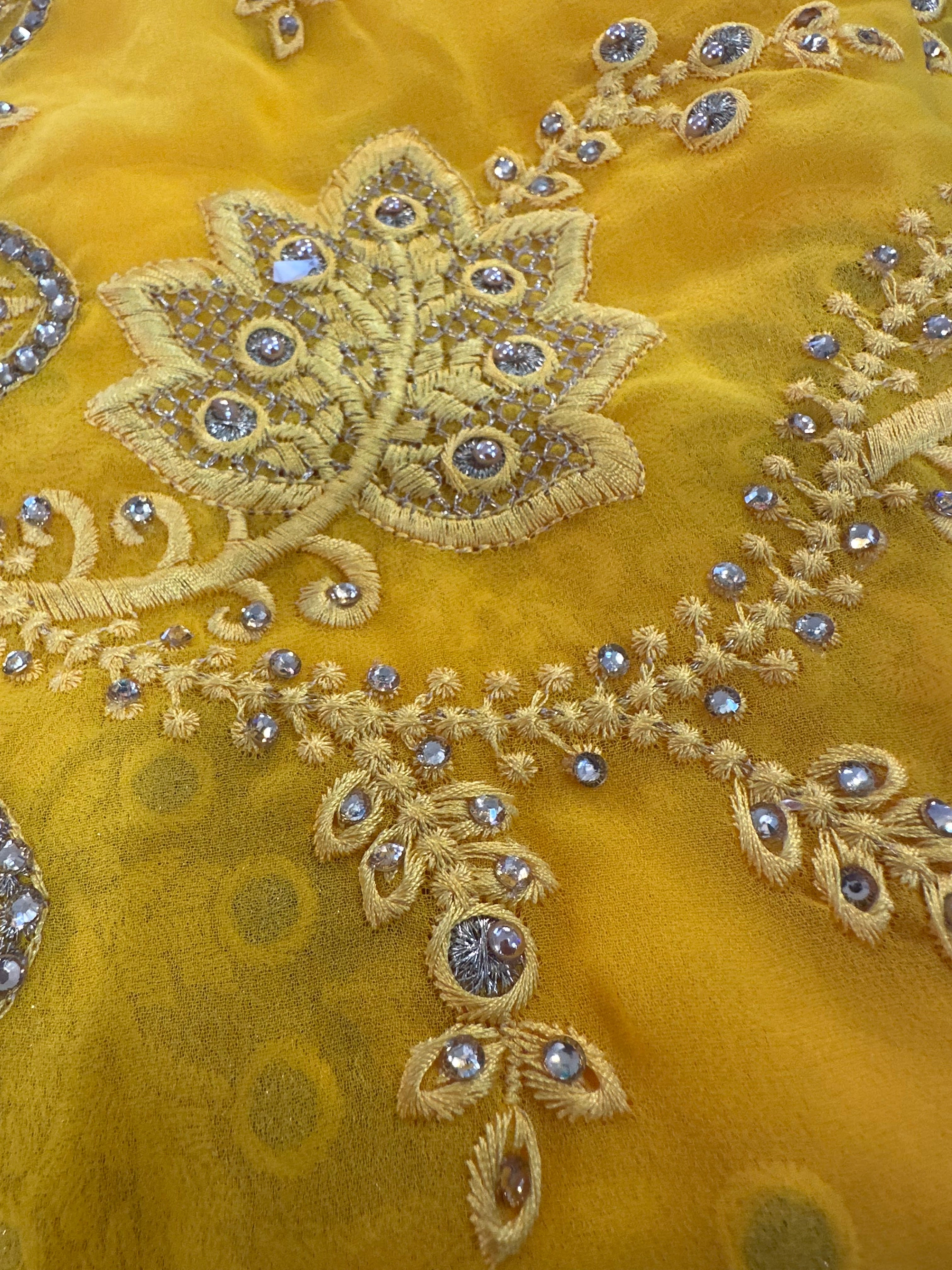 Yellow scarf from Dubai detail stones