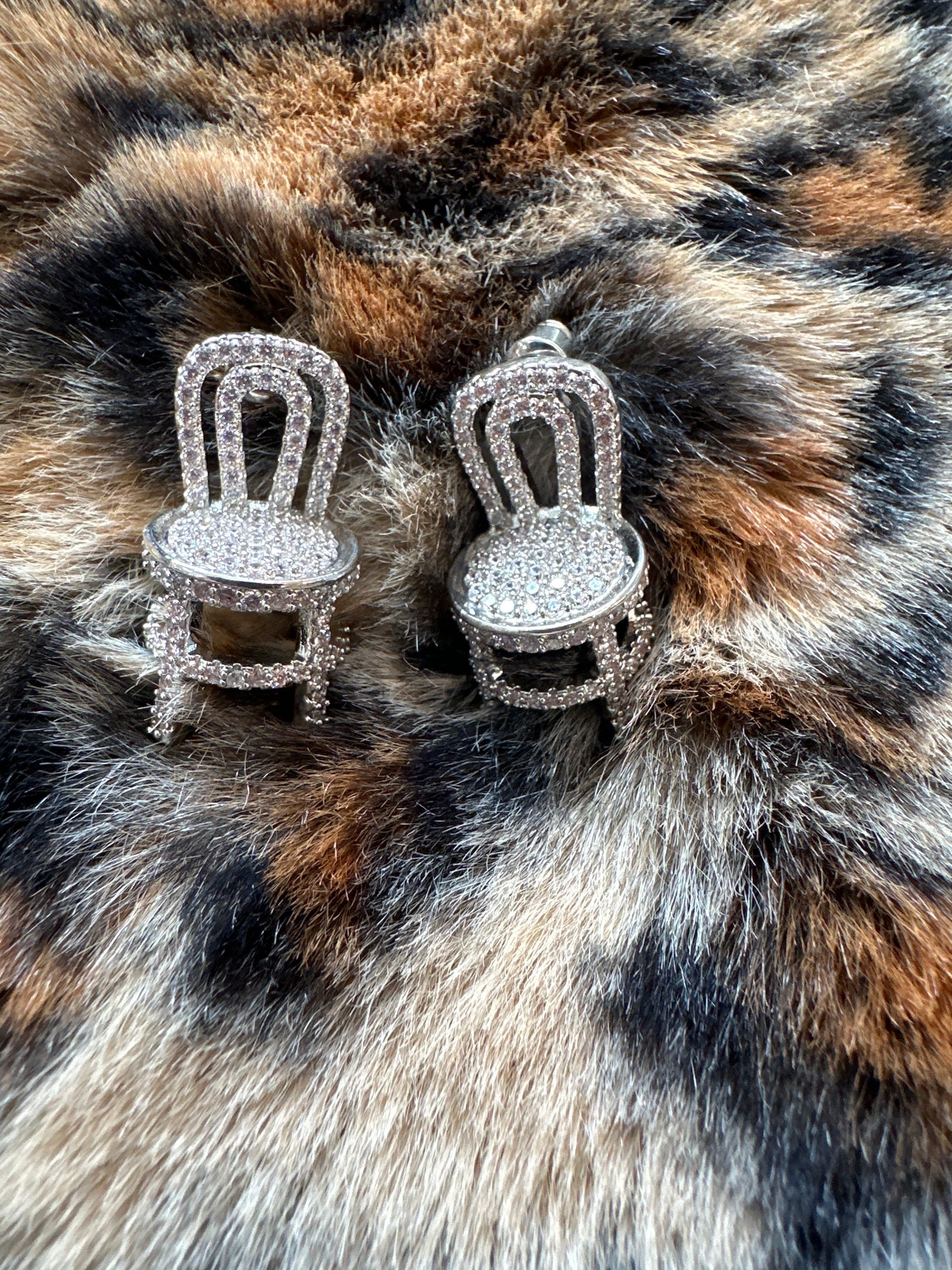 Silver diamond chair earrings