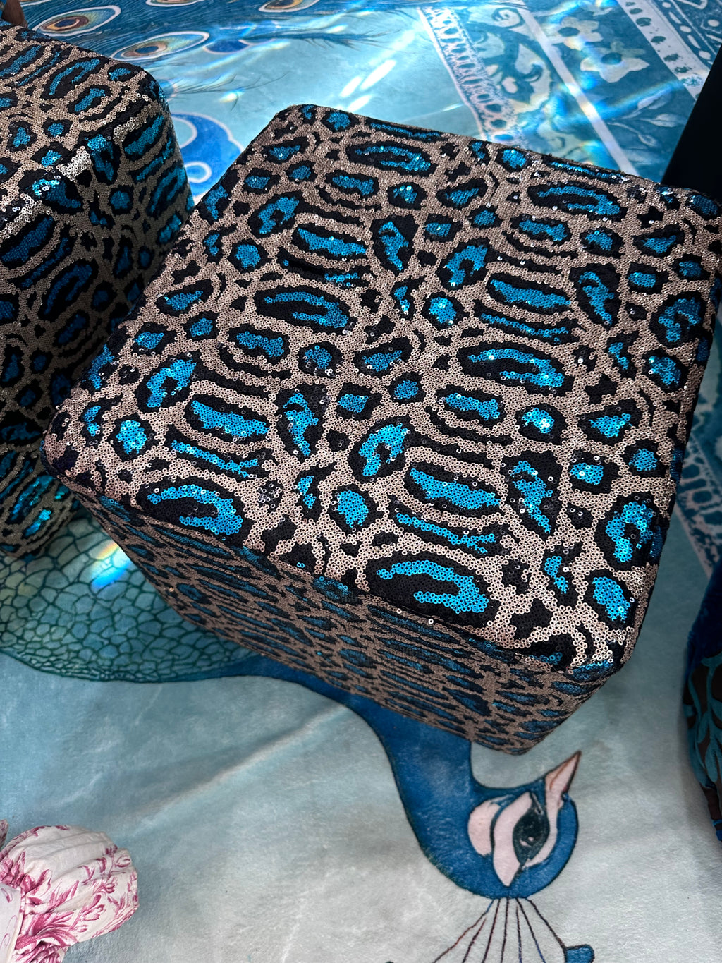 Decorative stools turquoise and gold (in store pick up only )