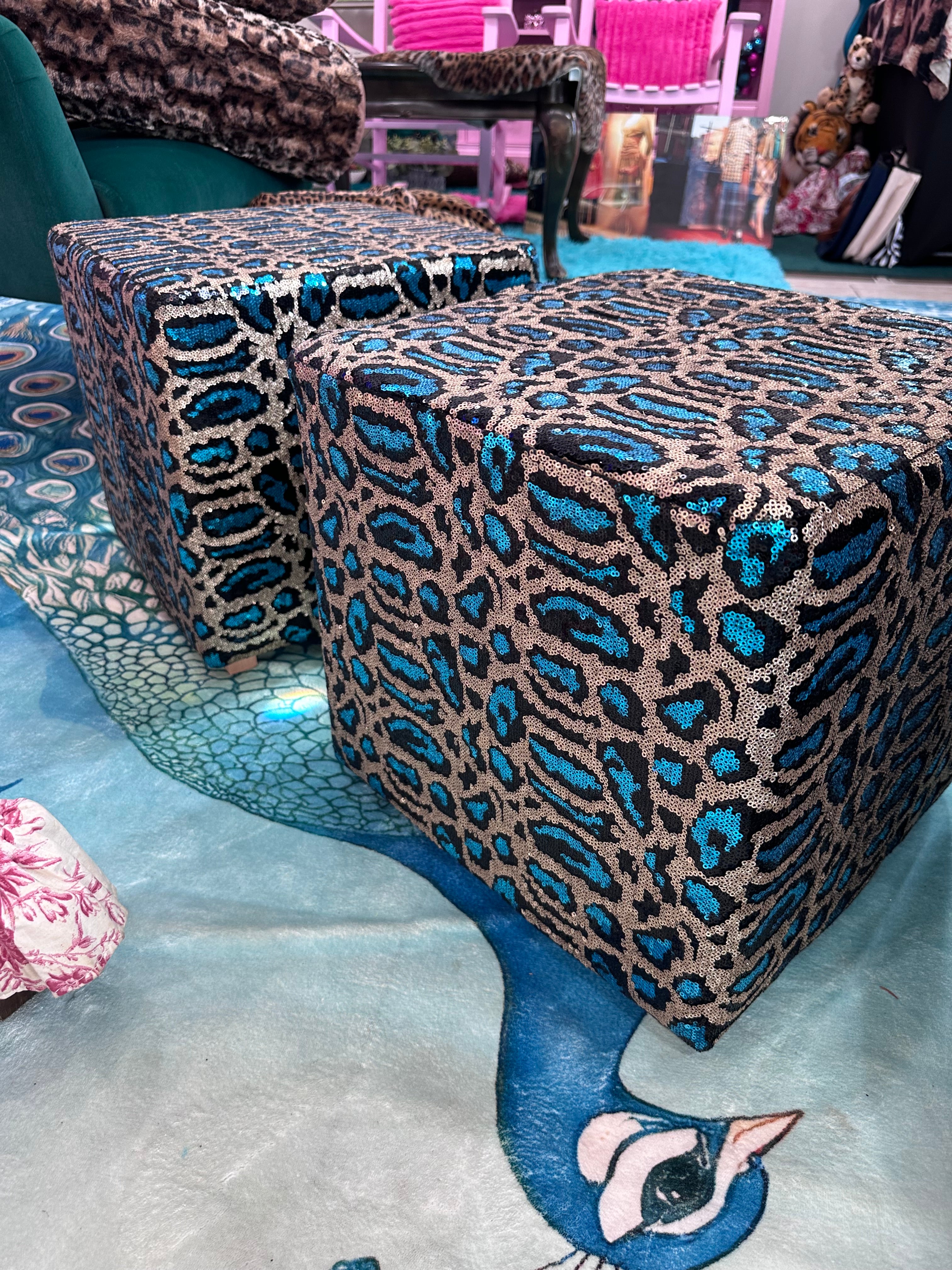 Decorative stools turquoise and gold (in store pick up only )