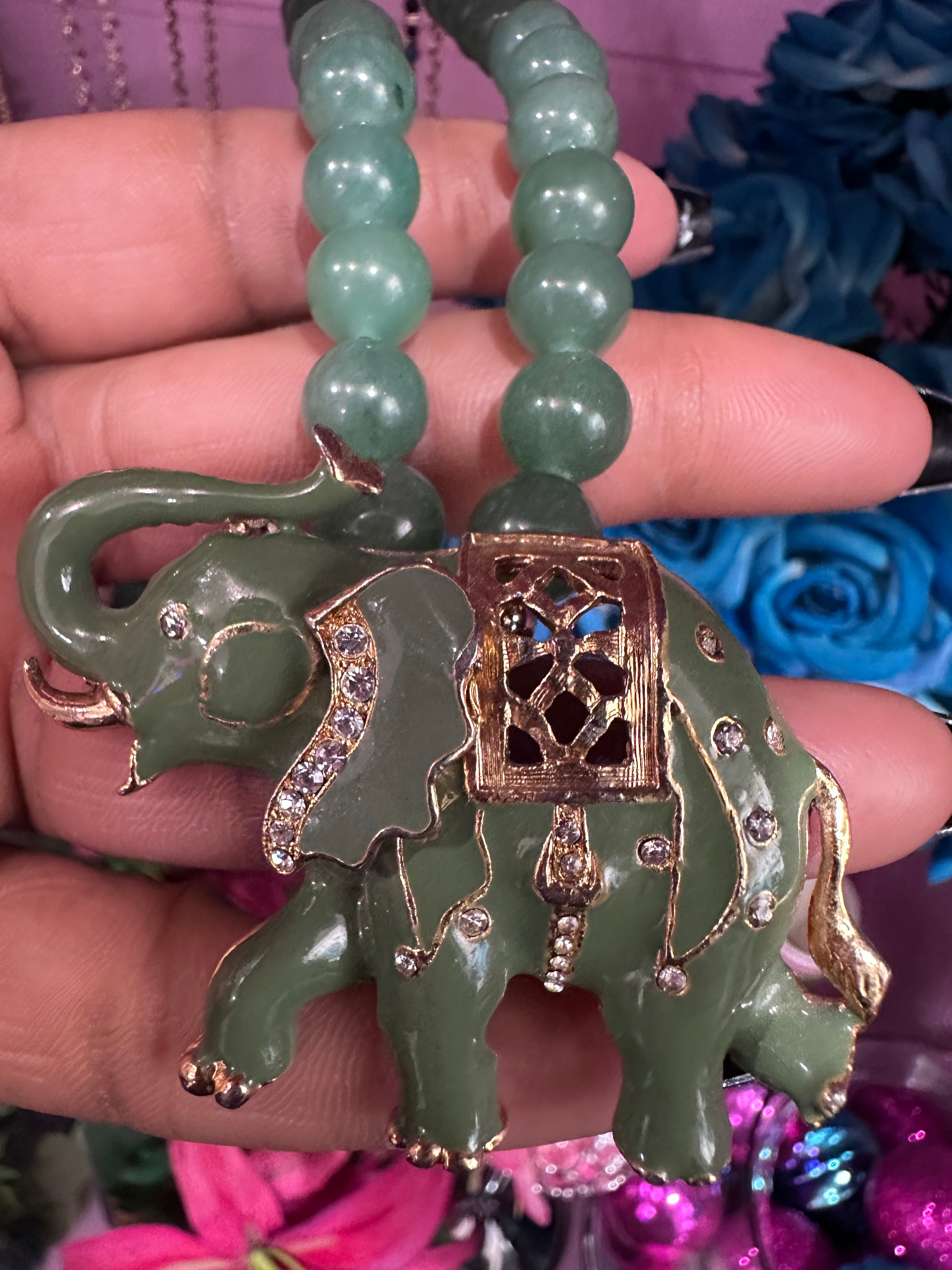 Olive elephant necklace