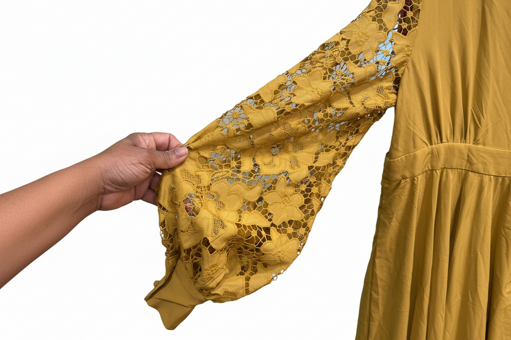 Size 2 XL Gold Dress with lace. (New)
