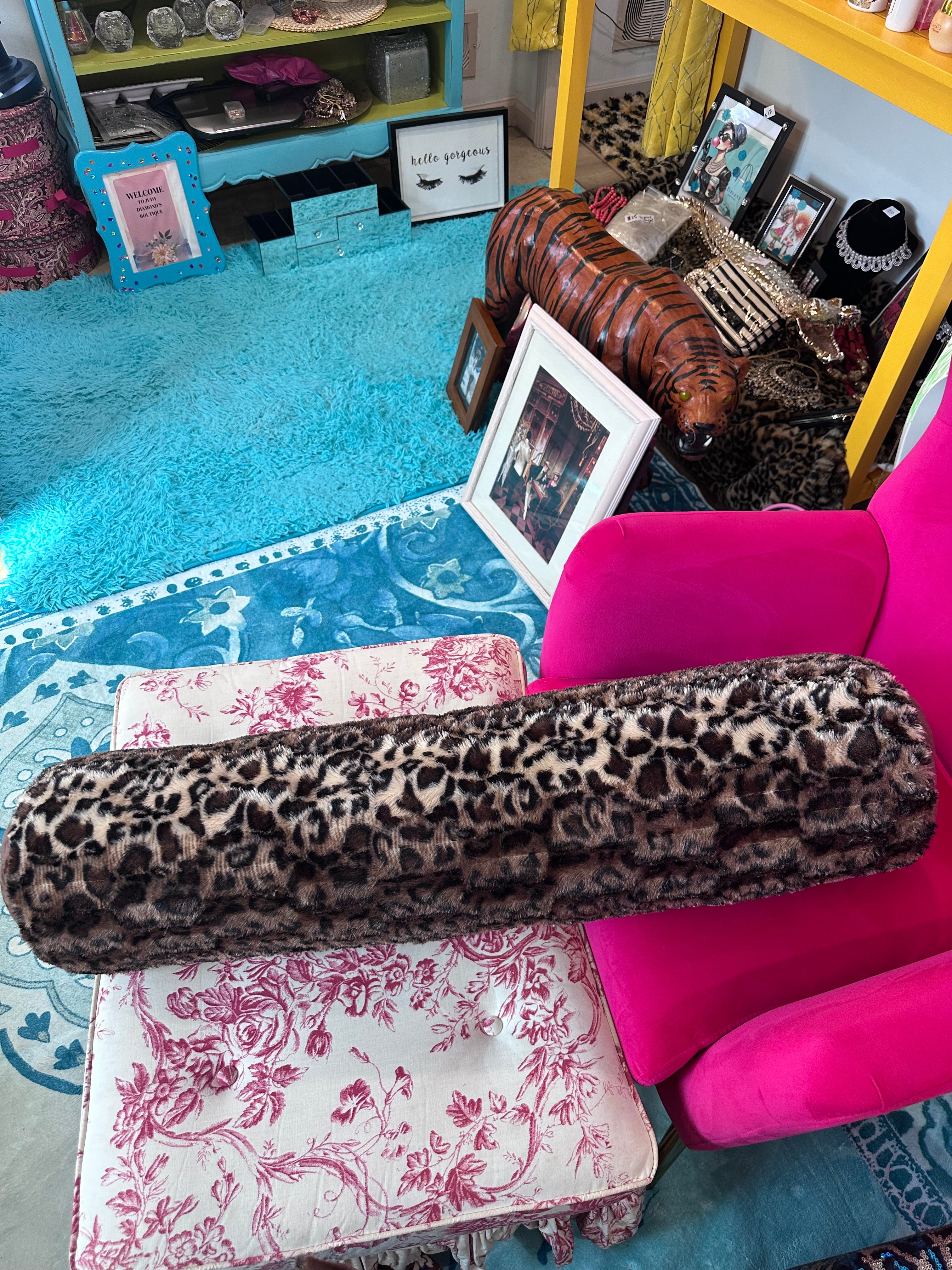 Long furry leopard print pillow ( in store pick up only)