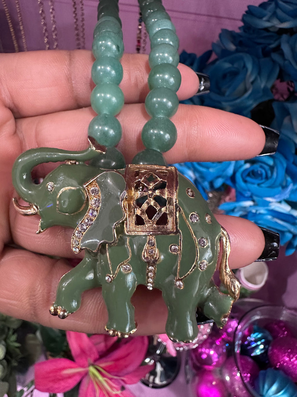 Olive elephant necklace