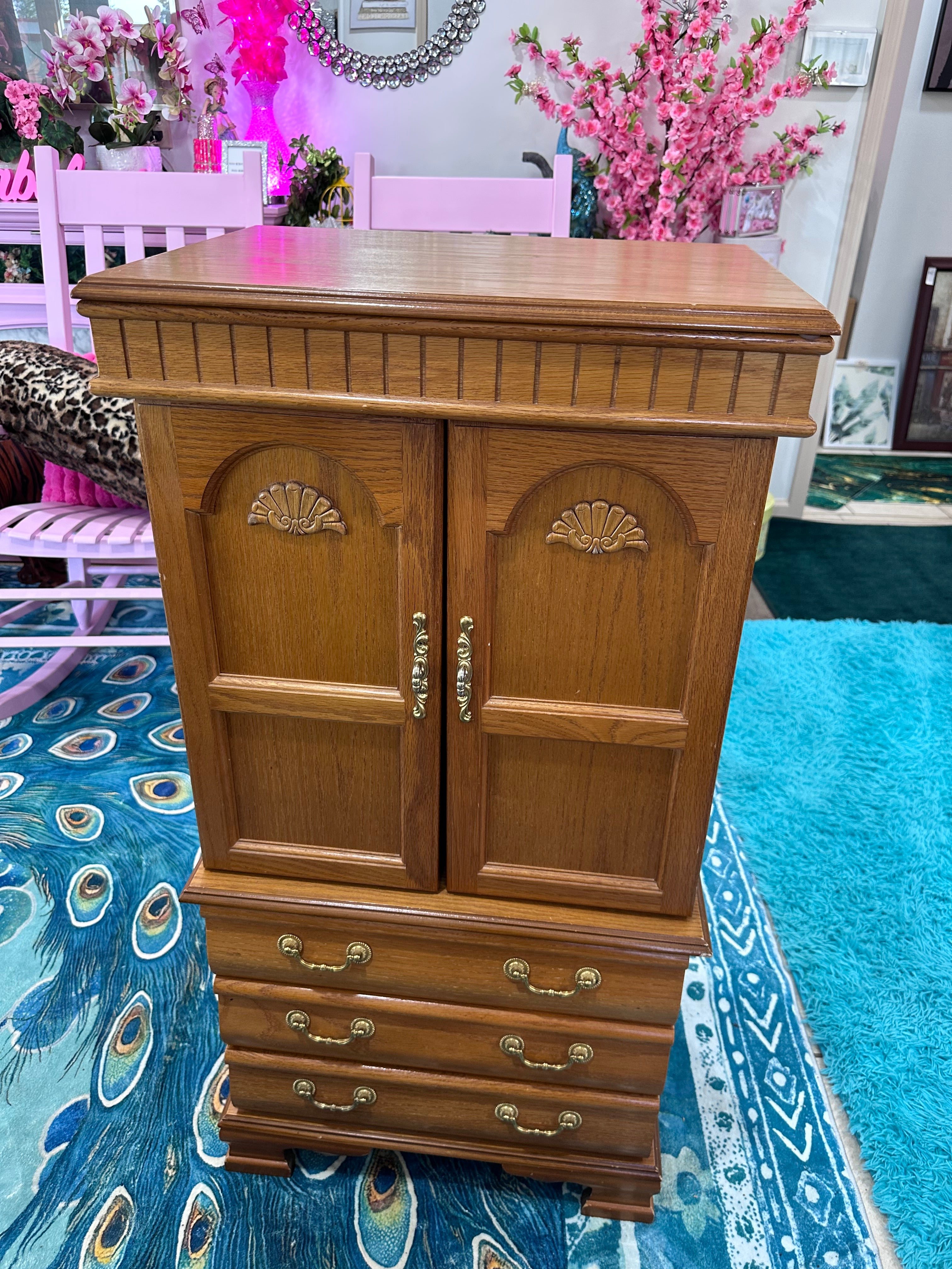 Standing wooden jewelry armoire cabinet (in store pickup only)