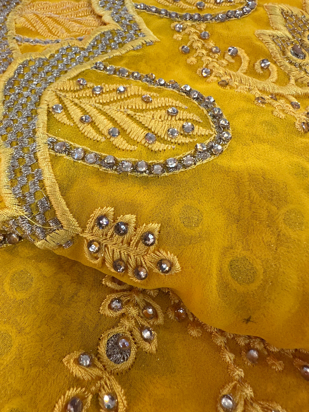 Yellow scarf from Dubai detail stones