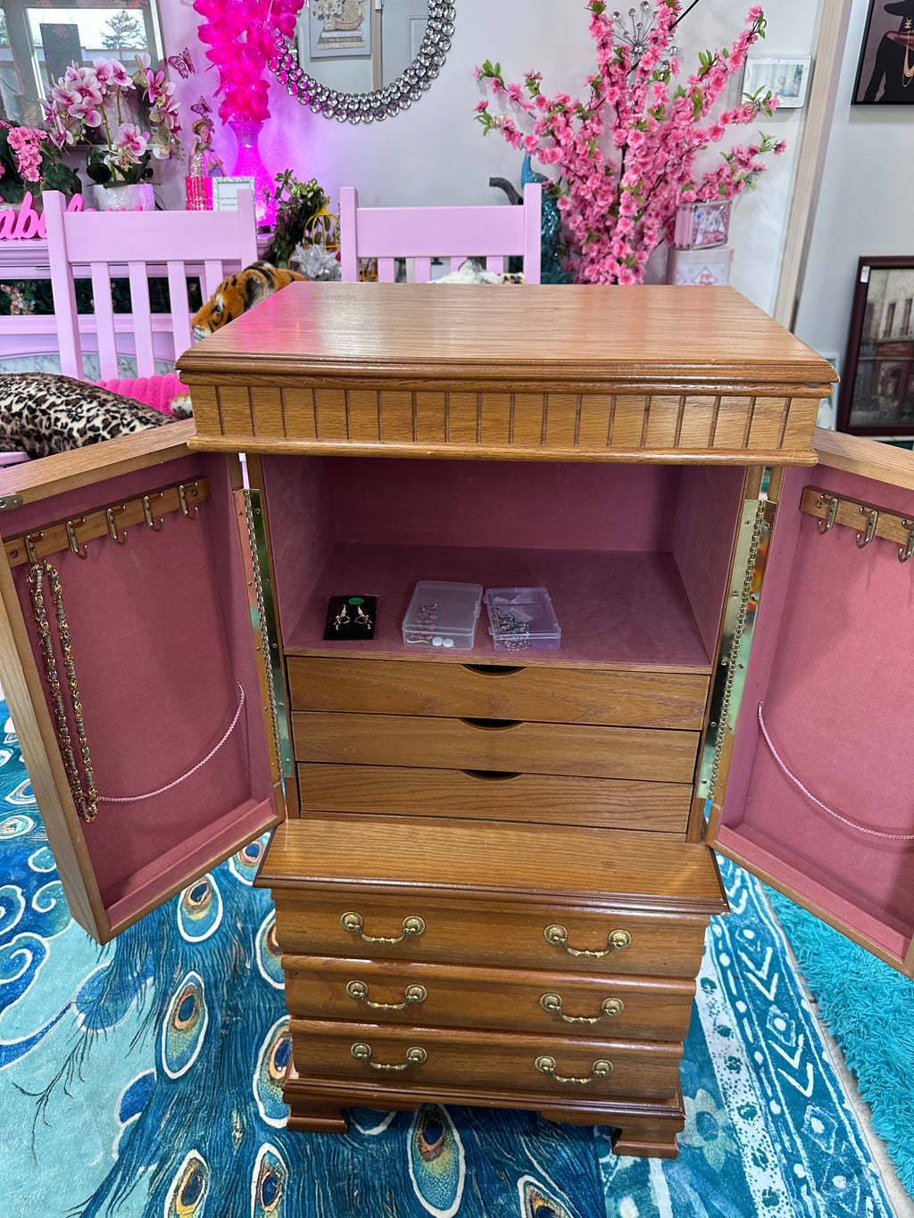 Standing wooden jewelry armoire cabinet (in store pickup only)