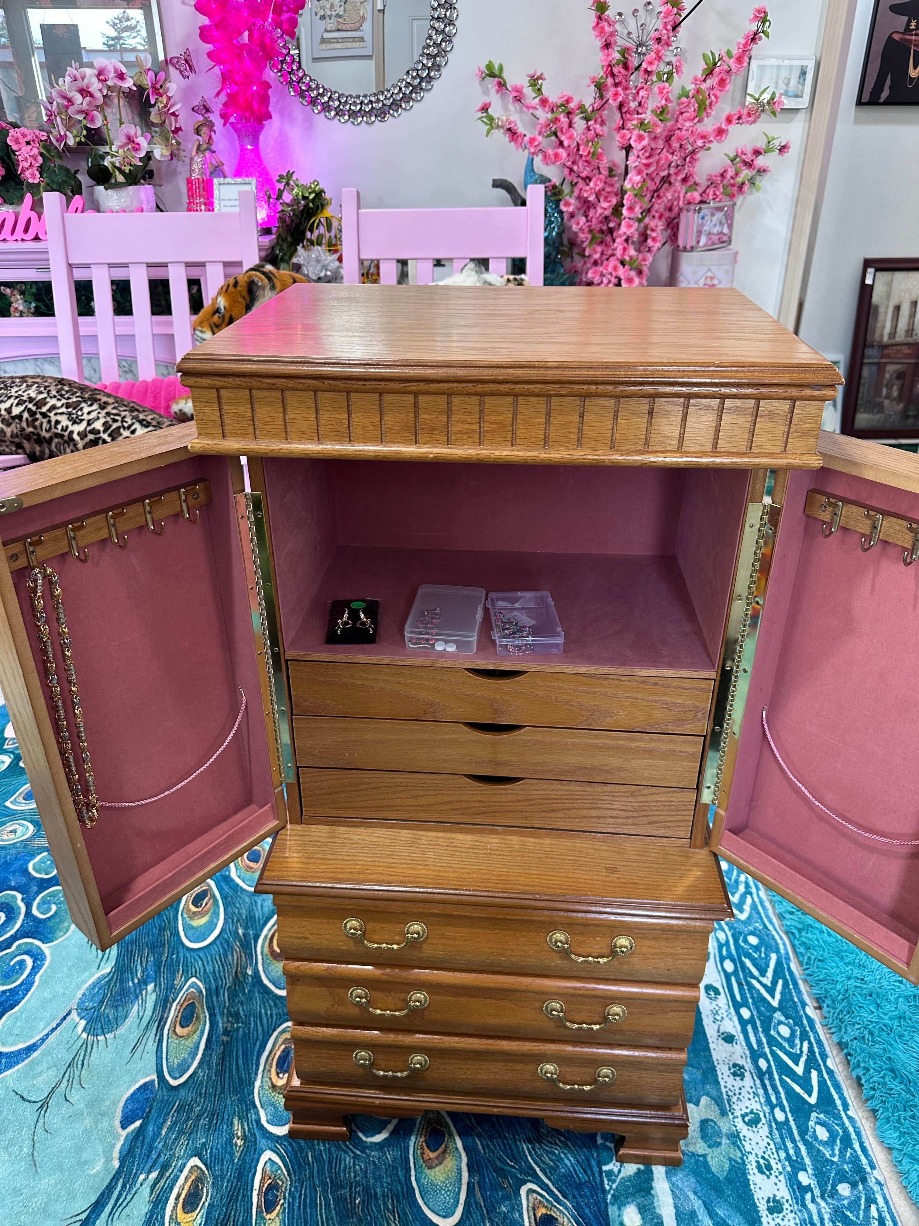 Standing wooden jewelry armoire cabinet (in store pickup only)