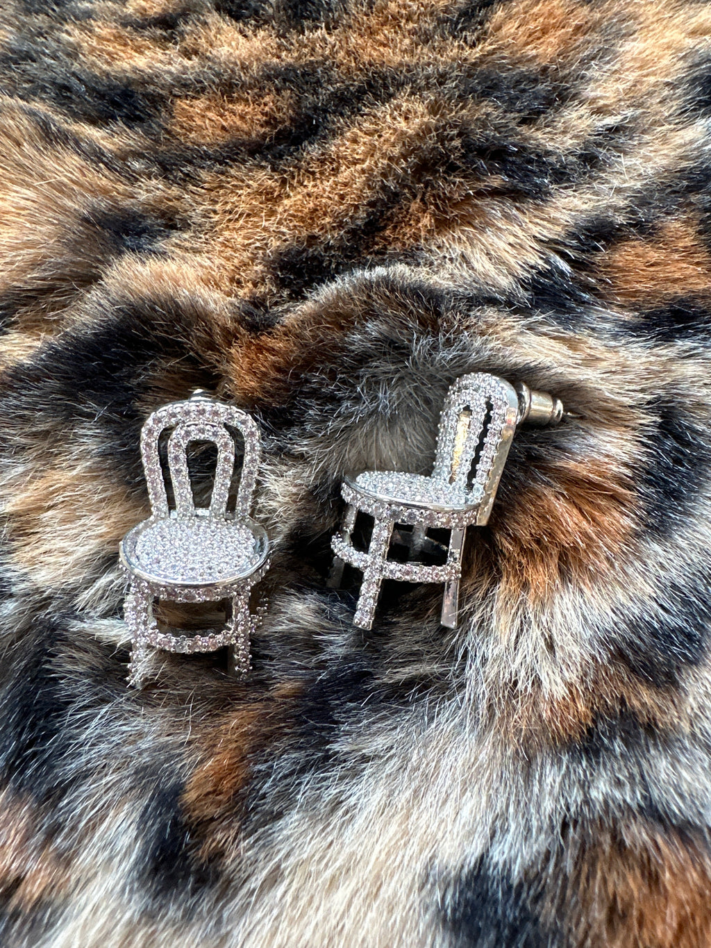 Silver diamond chair earrings