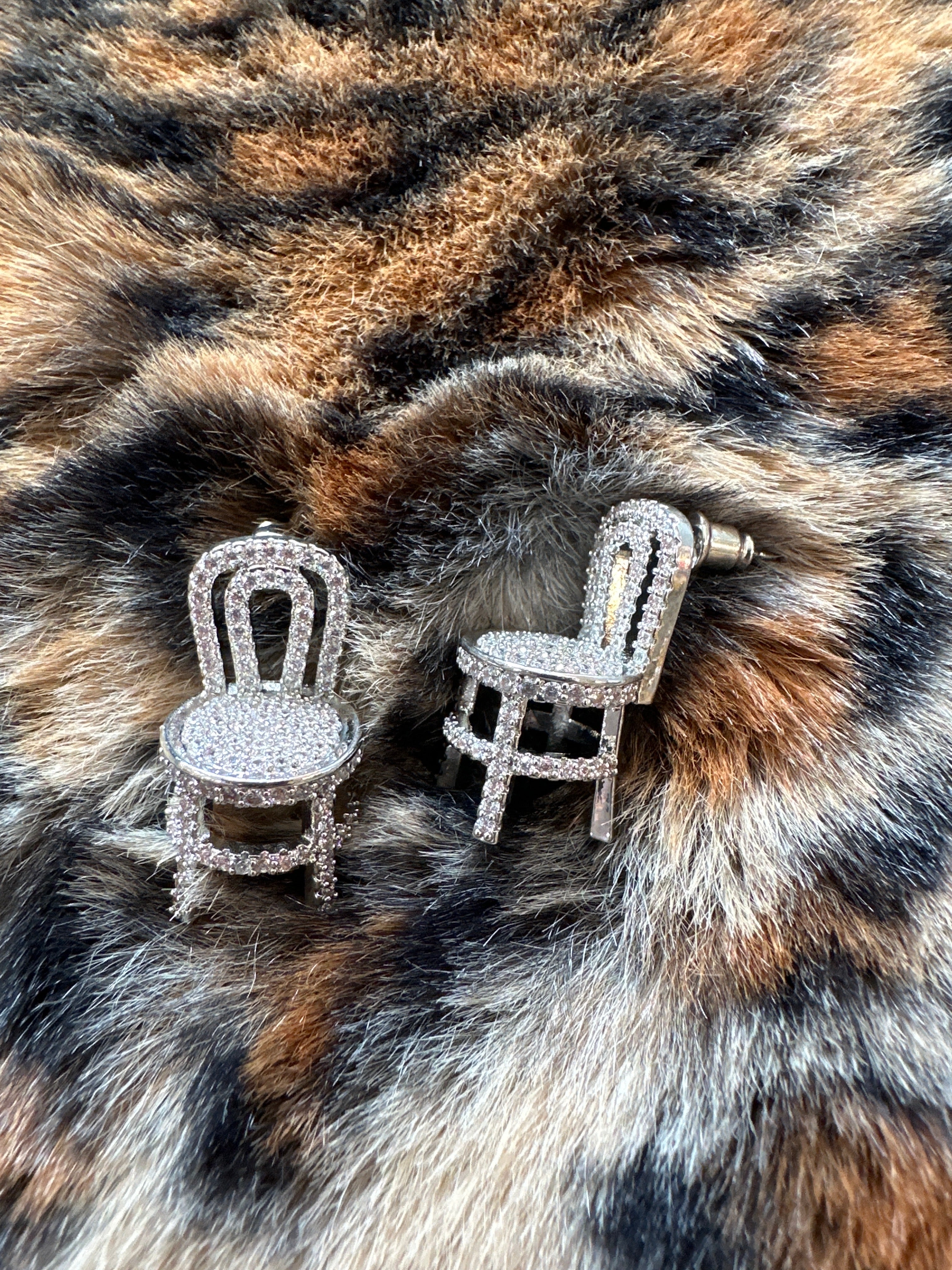 Silver diamond chair earrings