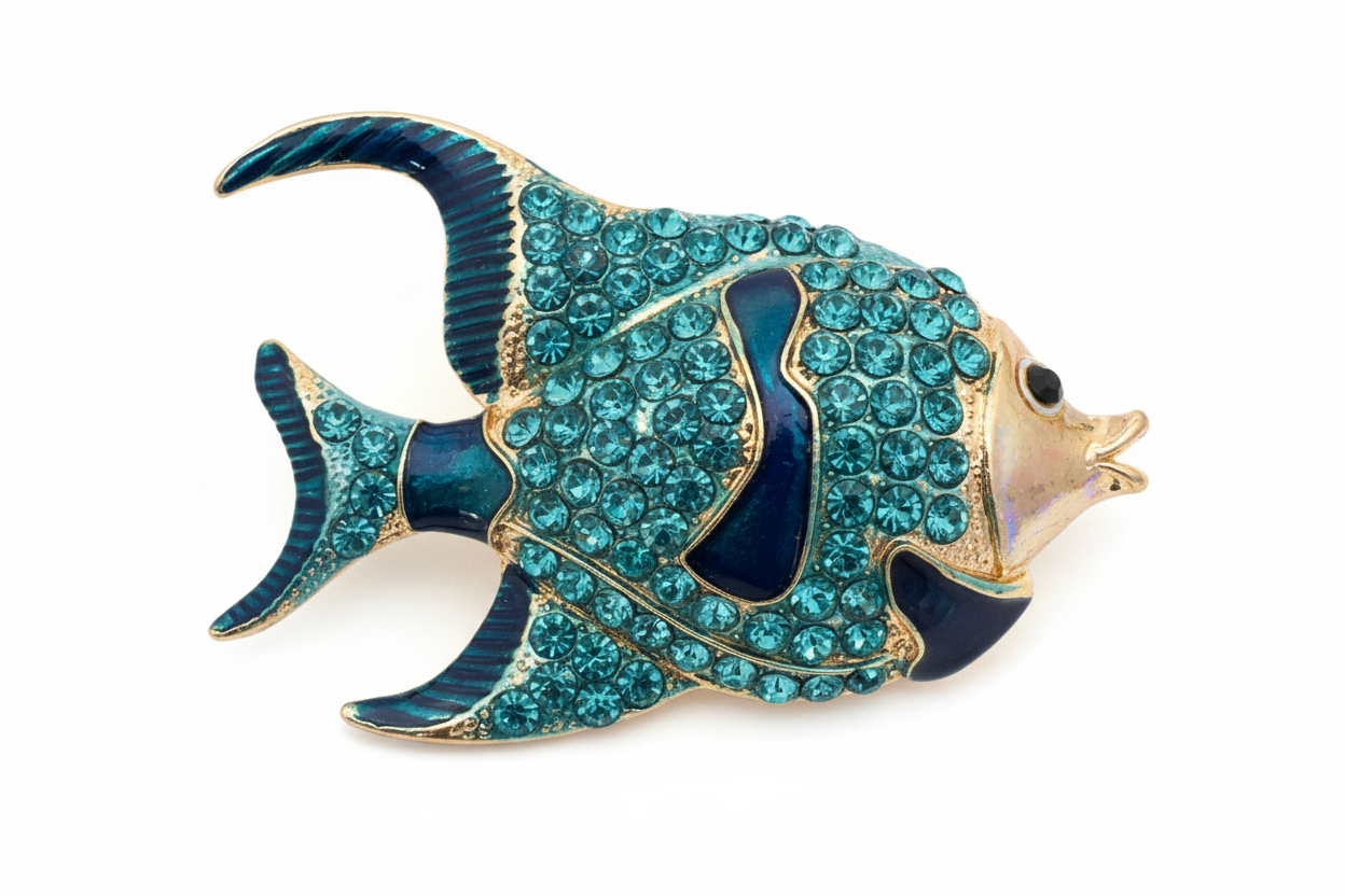 Blue fish brooch