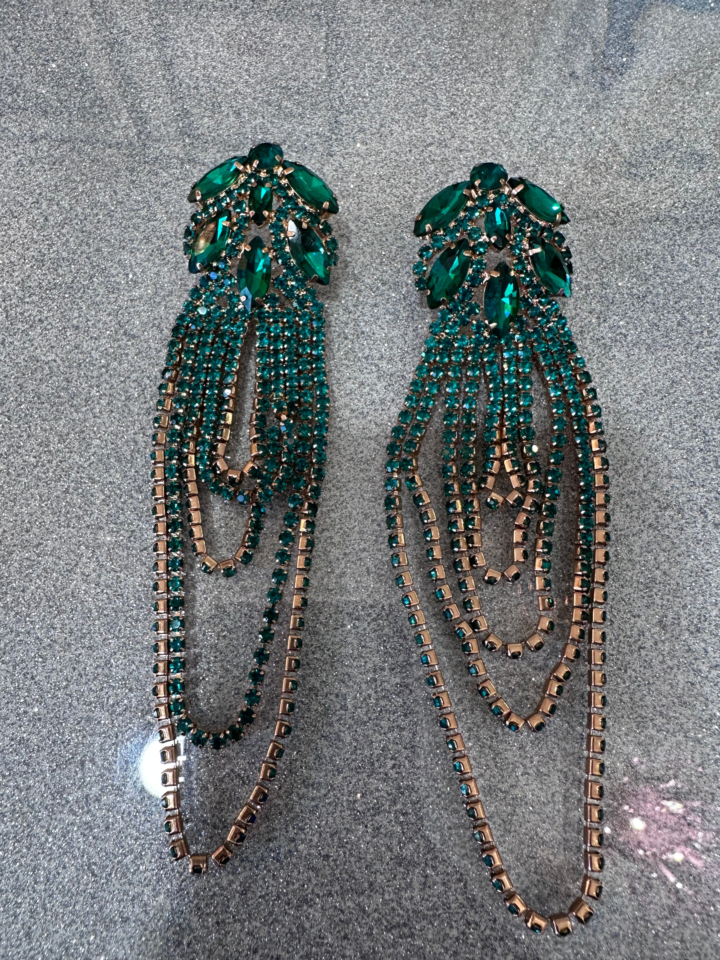 Long green earrings