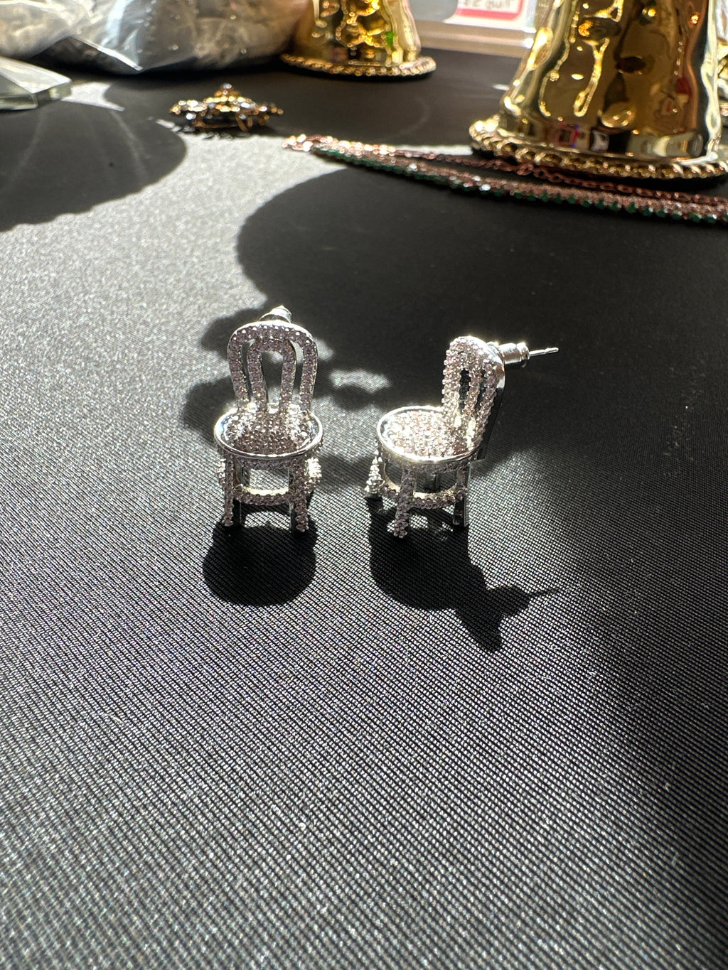 Silver diamond chair earrings