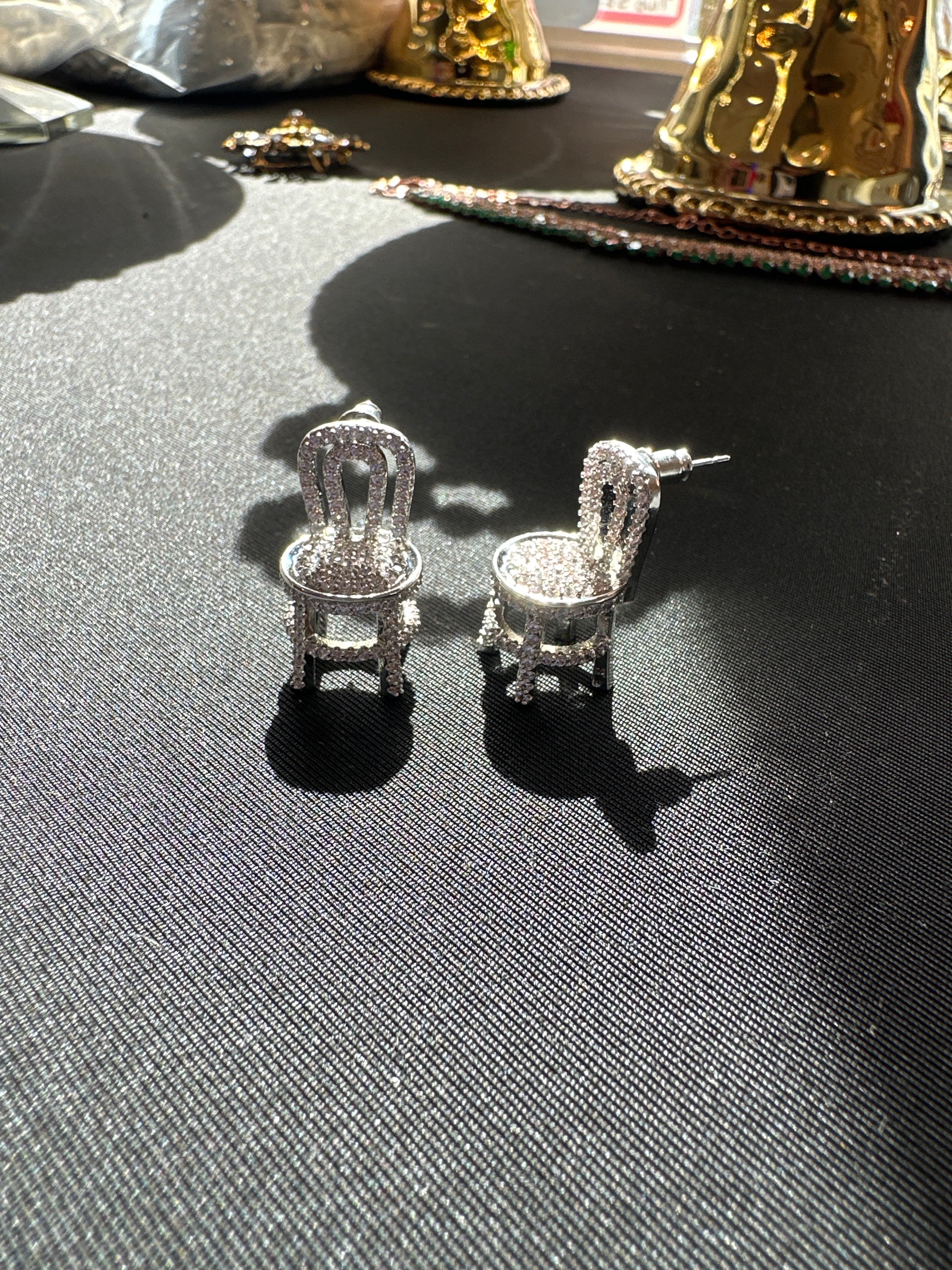 Silver diamond chair earrings