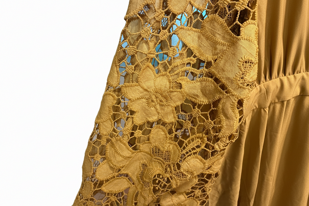 Size 2 XL Gold Dress with lace. (New)