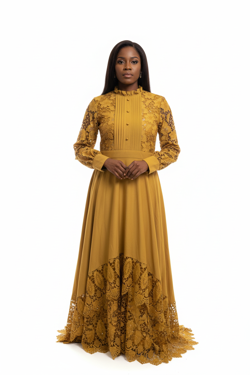 Size 2 XL Gold Dress with lace. (New)
