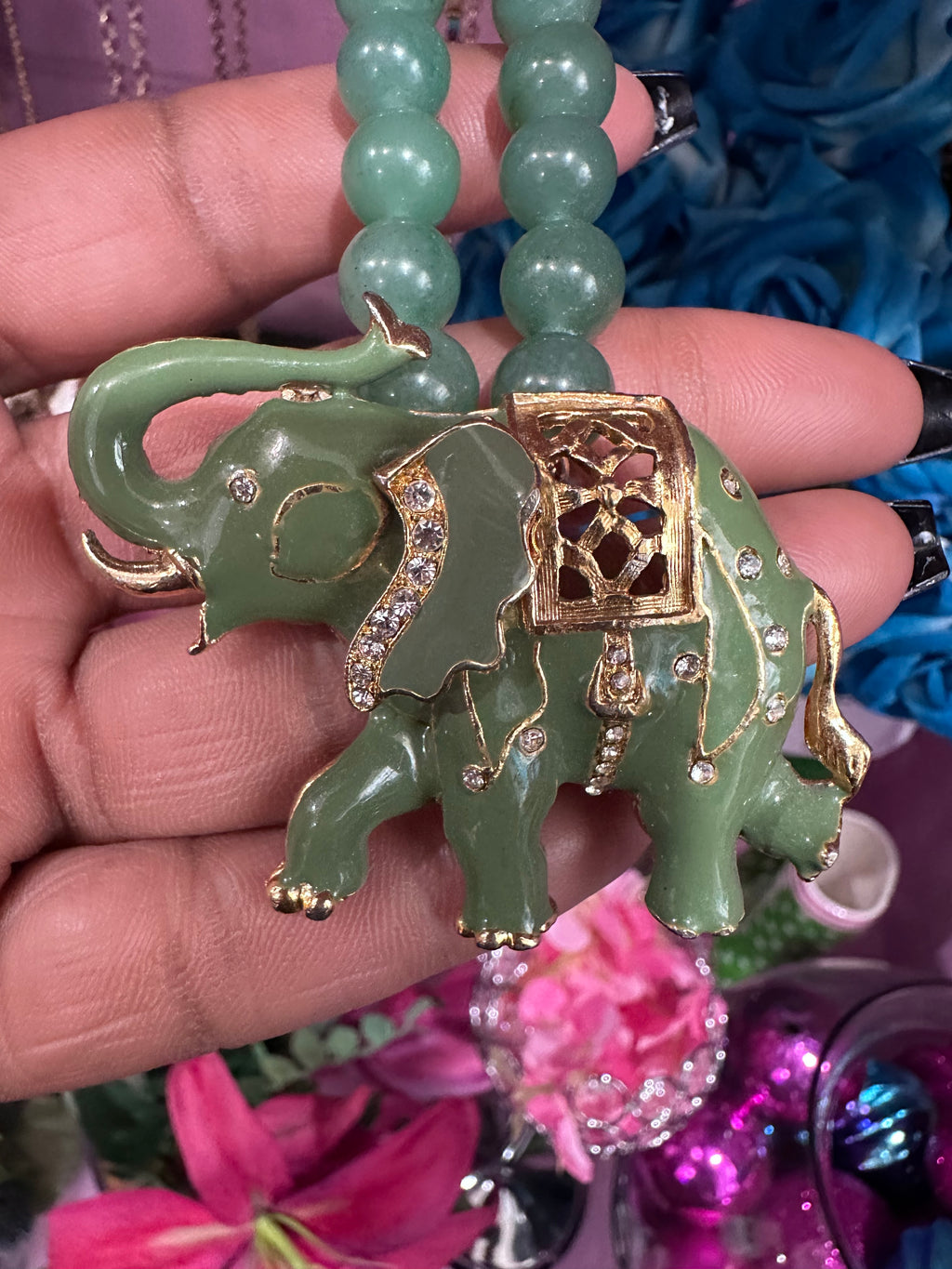 Olive elephant necklace