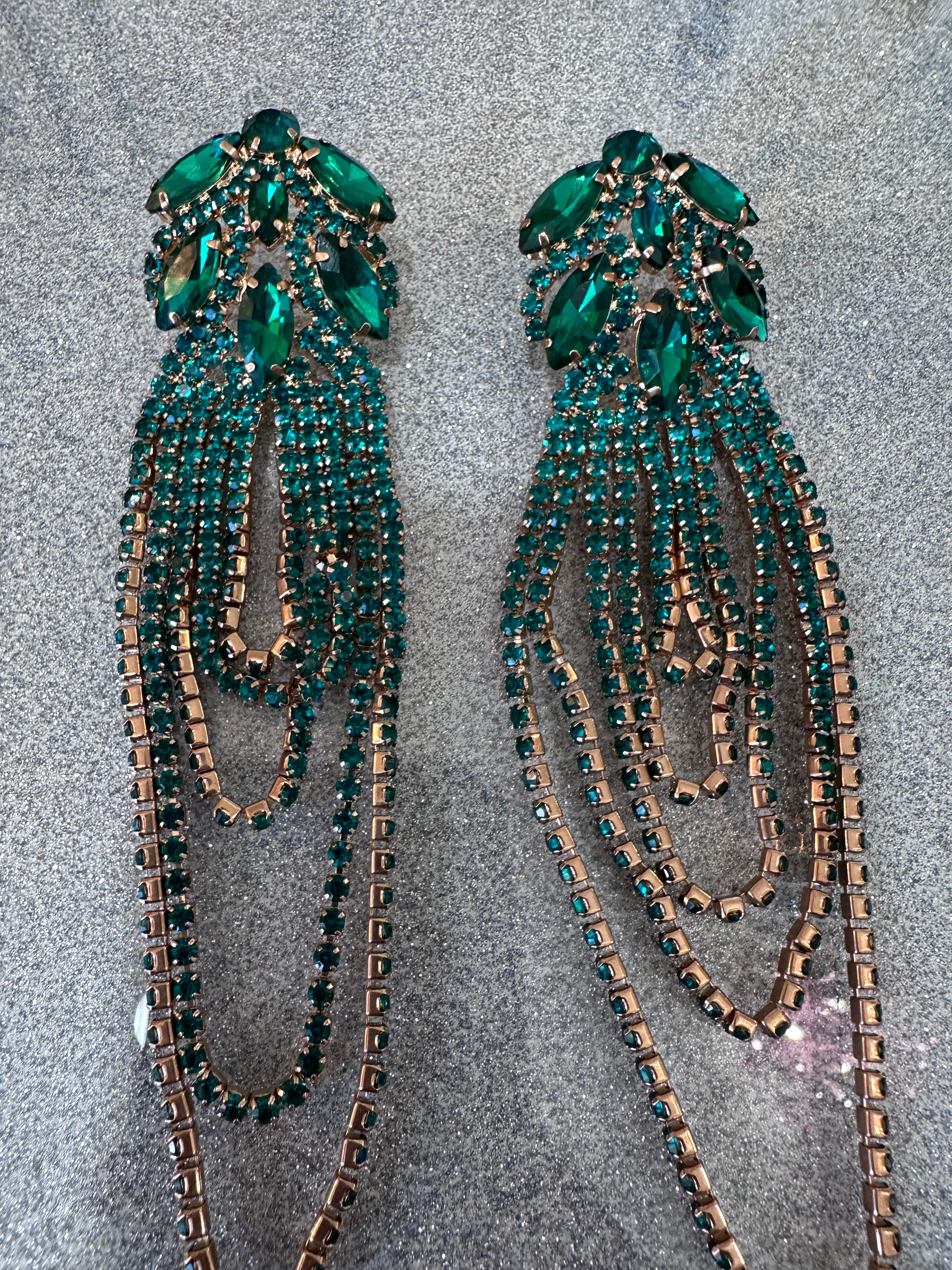 Long green earrings
