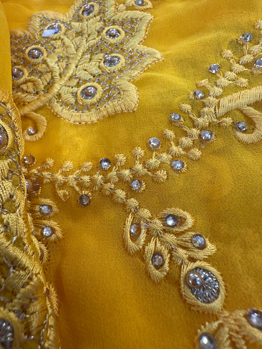 Yellow scarf from Dubai detail stones
