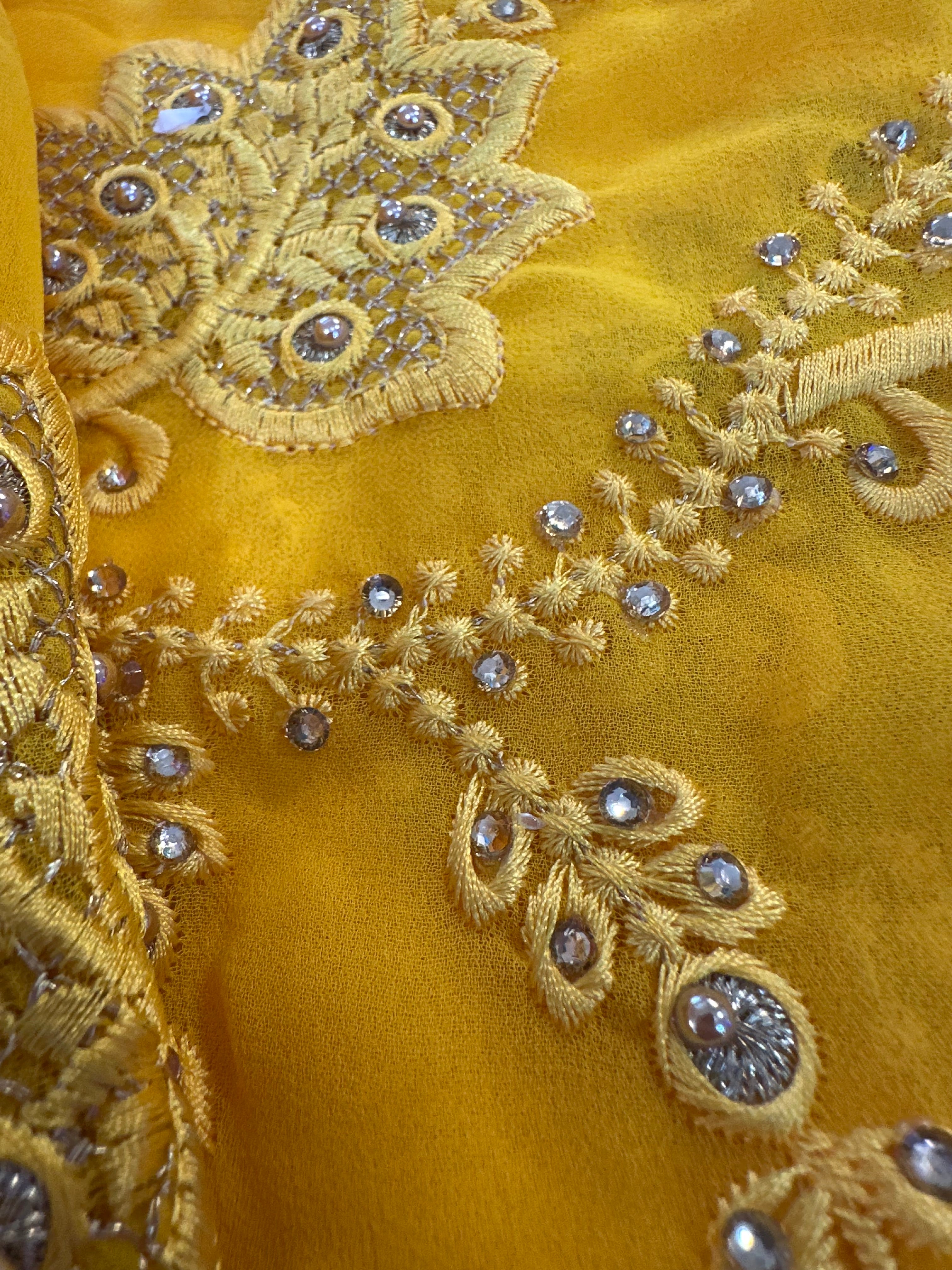 Yellow scarf from Dubai detail stones