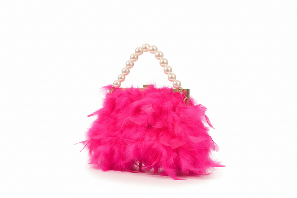 Hot pink feathers and pearls