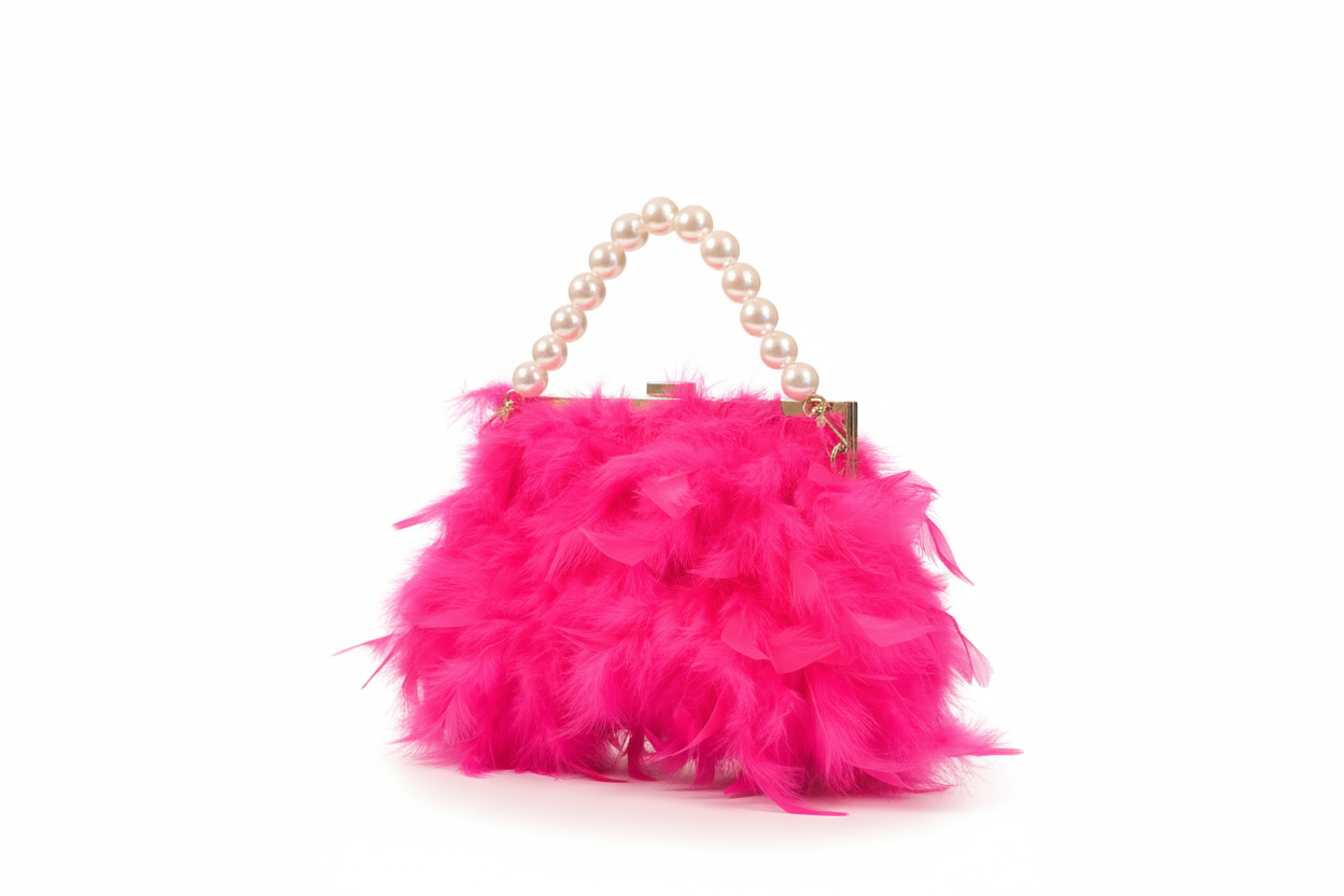 Hot pink feathers and pearls