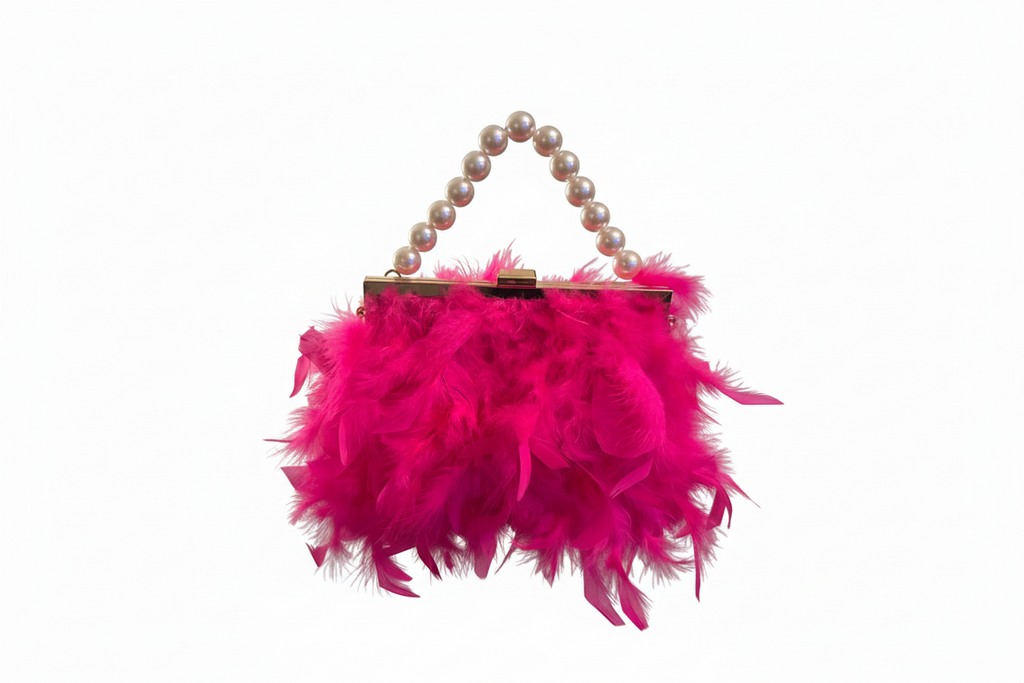 Hot pink feathers and pearls