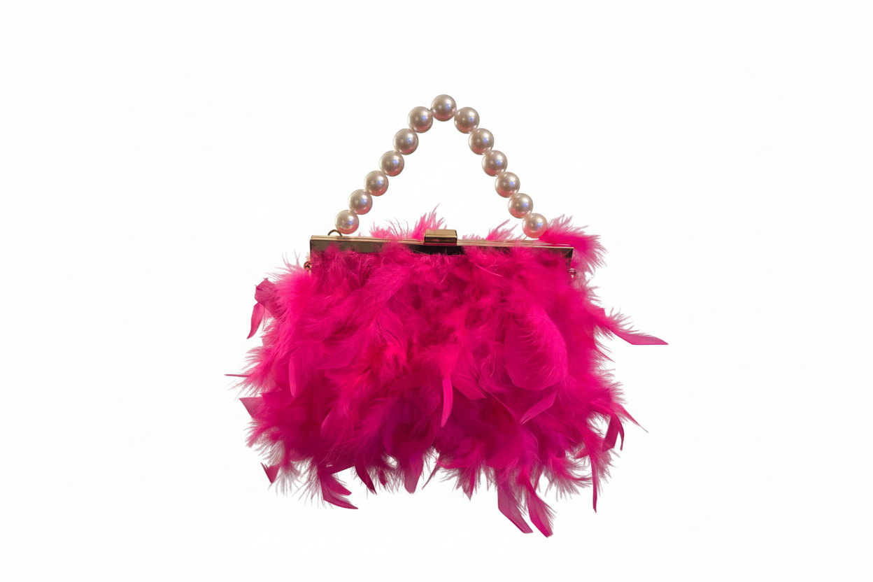 Hot pink feathers and pearls