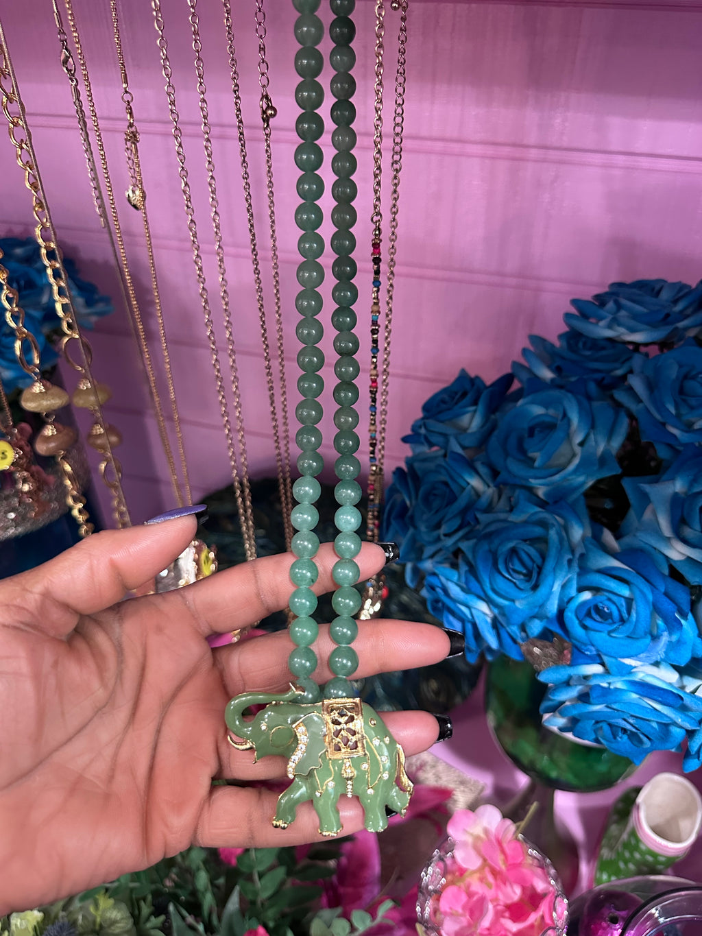 Olive elephant necklace