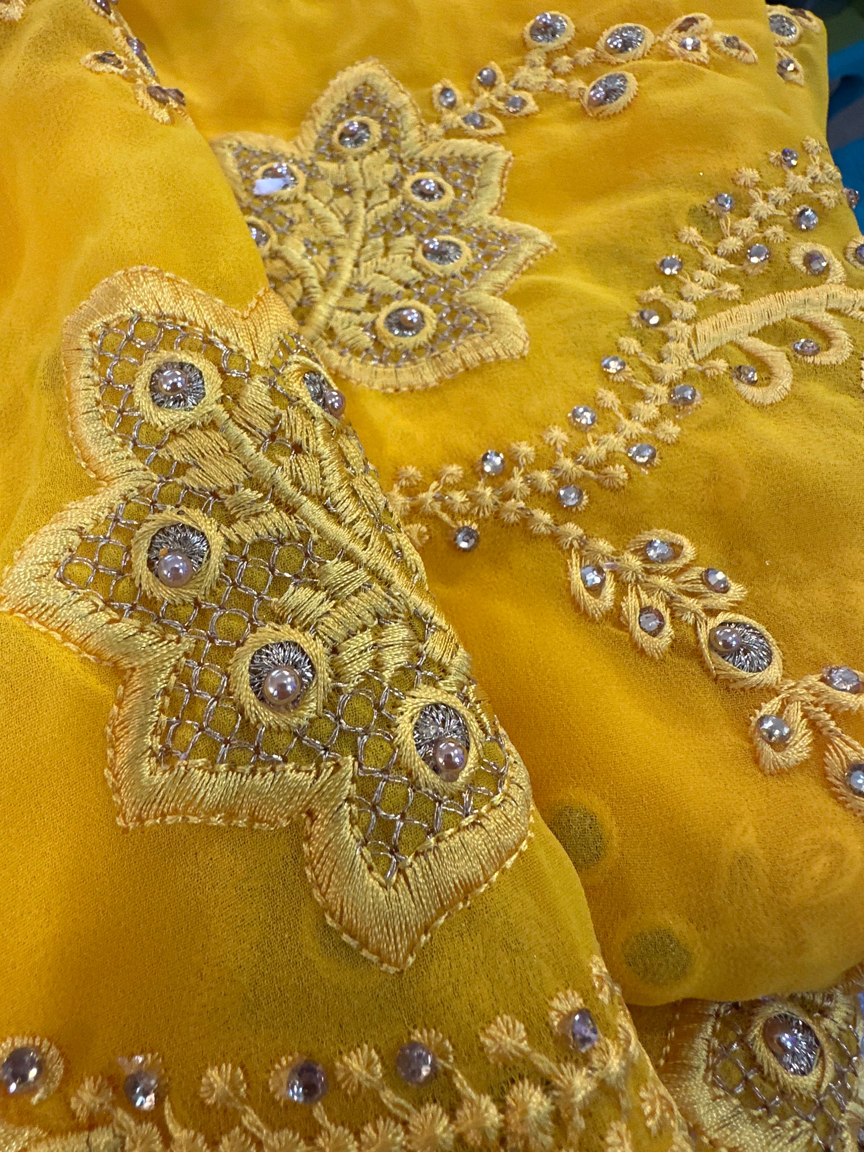 Yellow scarf from Dubai detail stones
