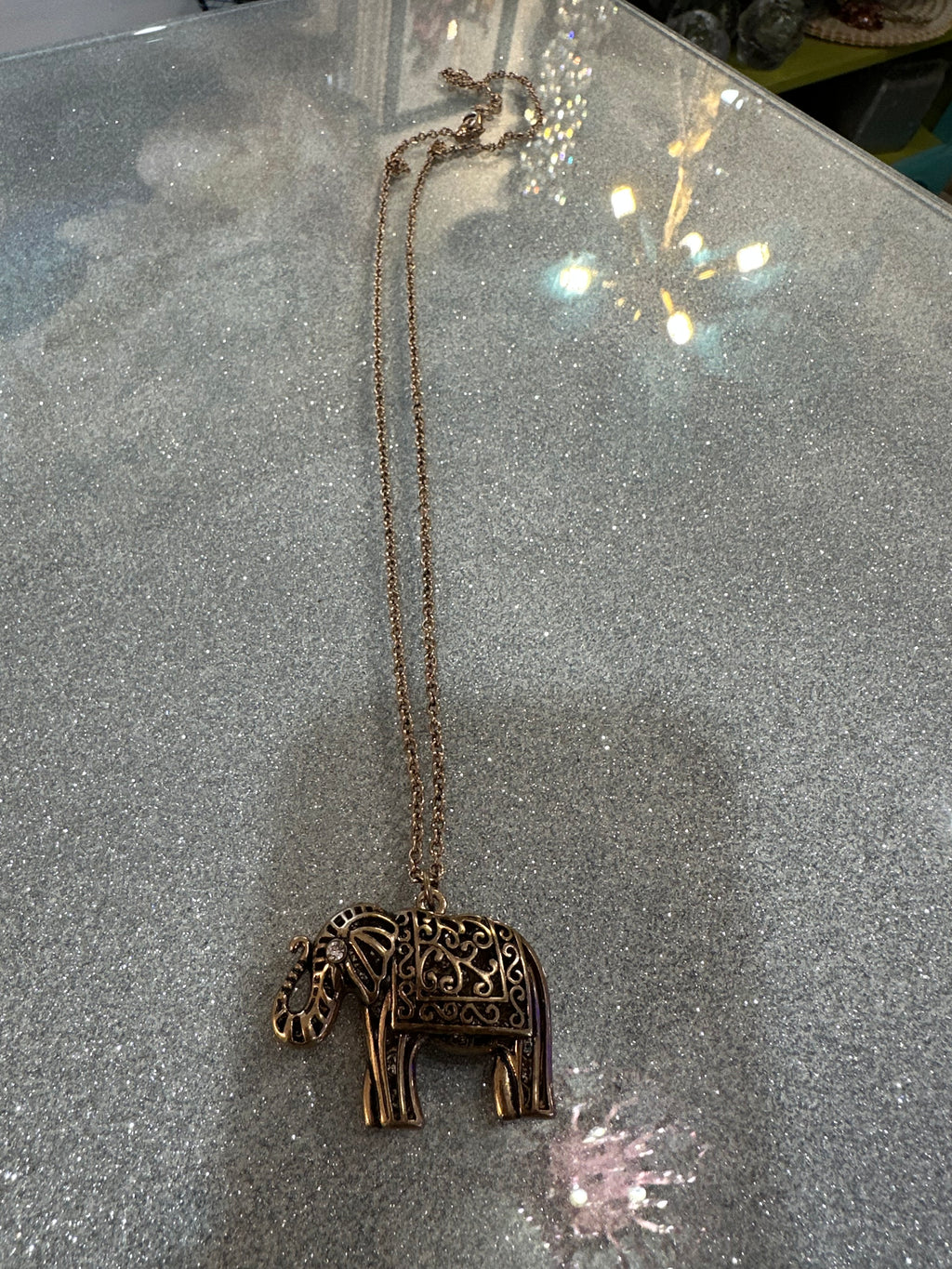 Elephant necklace with diamonds nice long chain