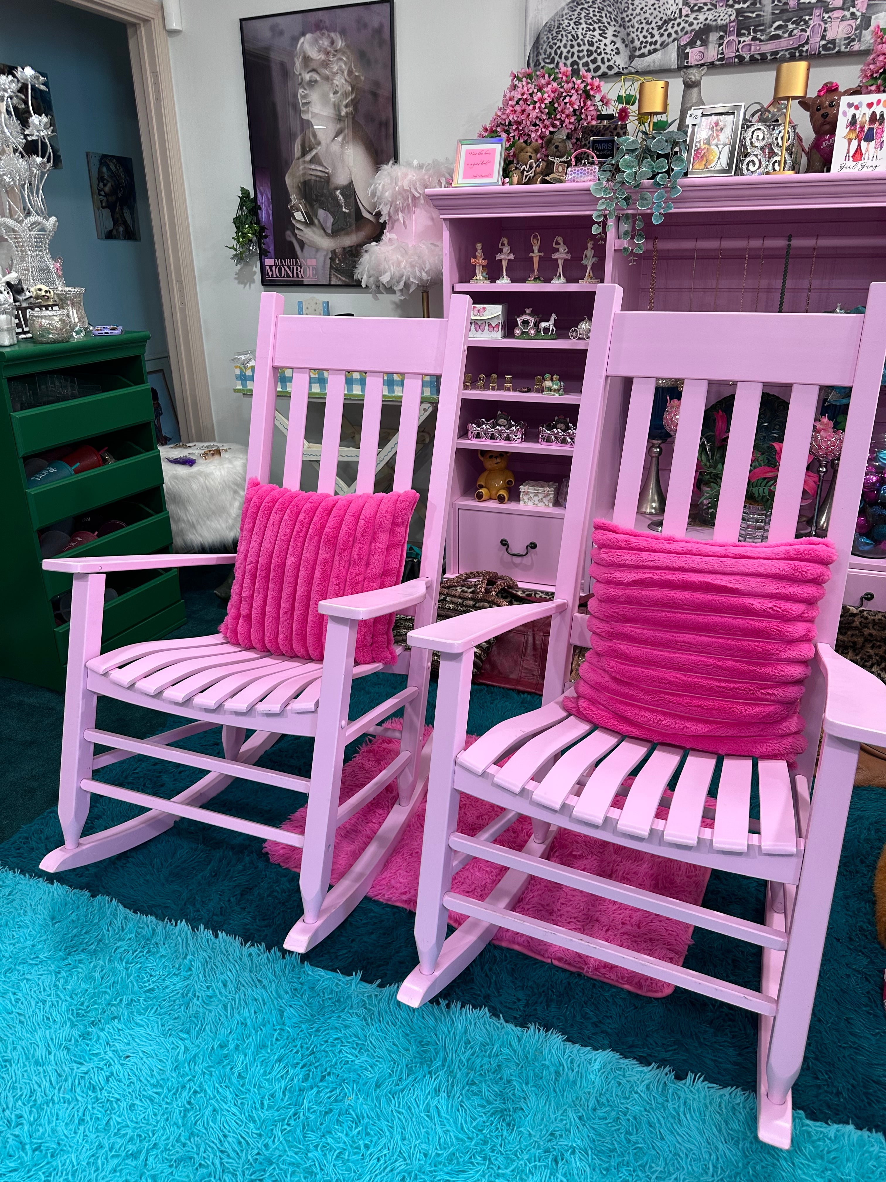 Adorable Pink Rockers with hot pink pillows sold as a set- in store pick up only now on sale… was $200