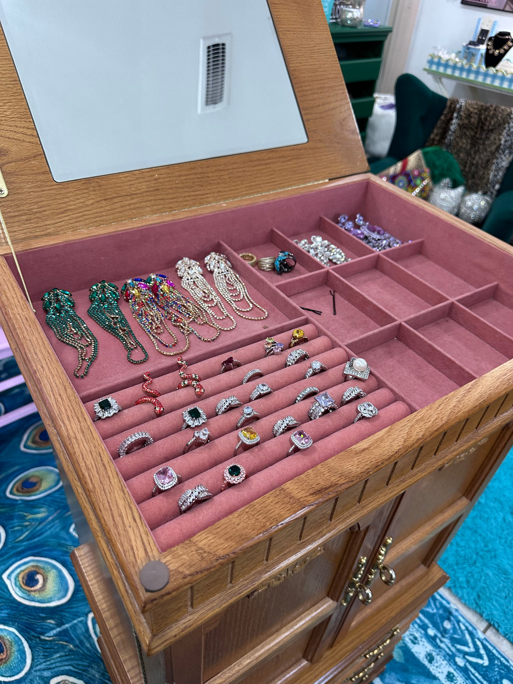 Standing wooden jewelry armoire cabinet (in store pickup only)