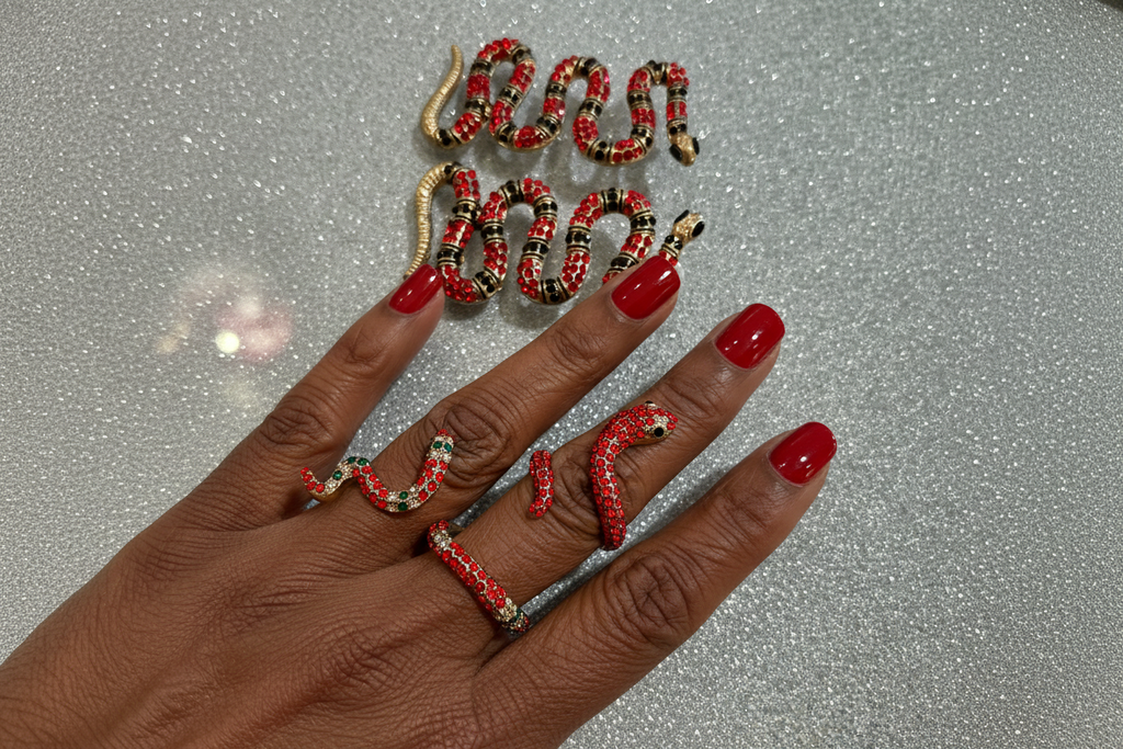 Snake earrings and two snake rings