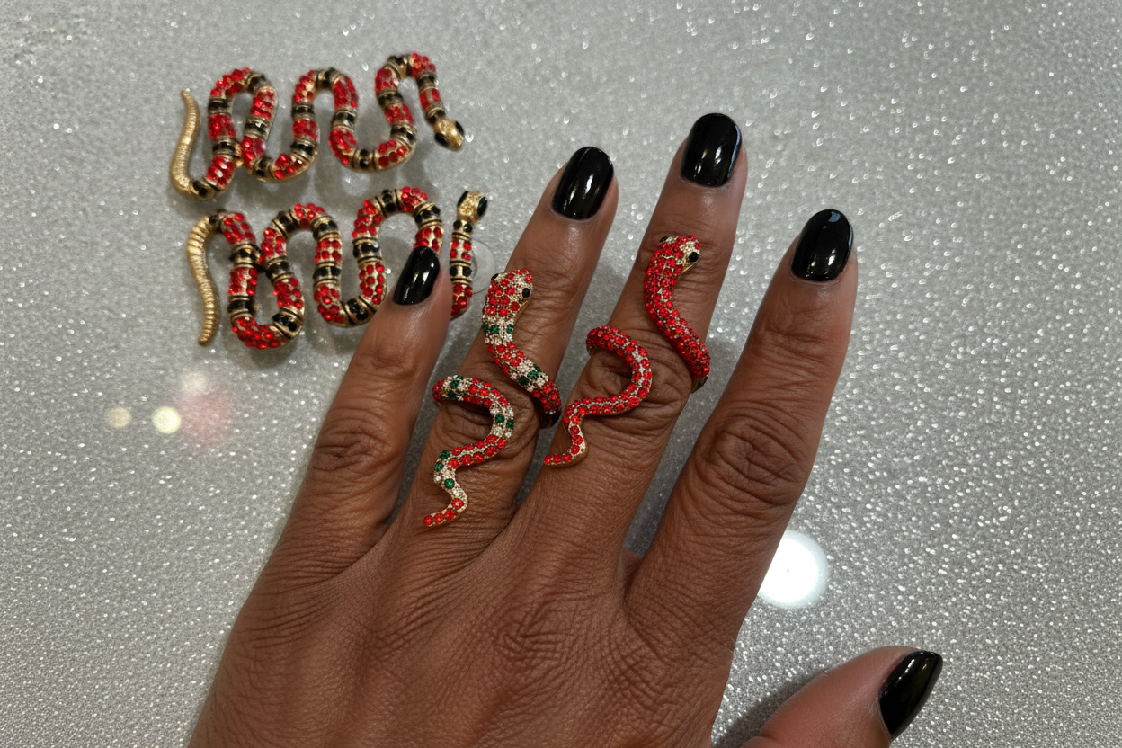 Snake earrings and two snake rings
