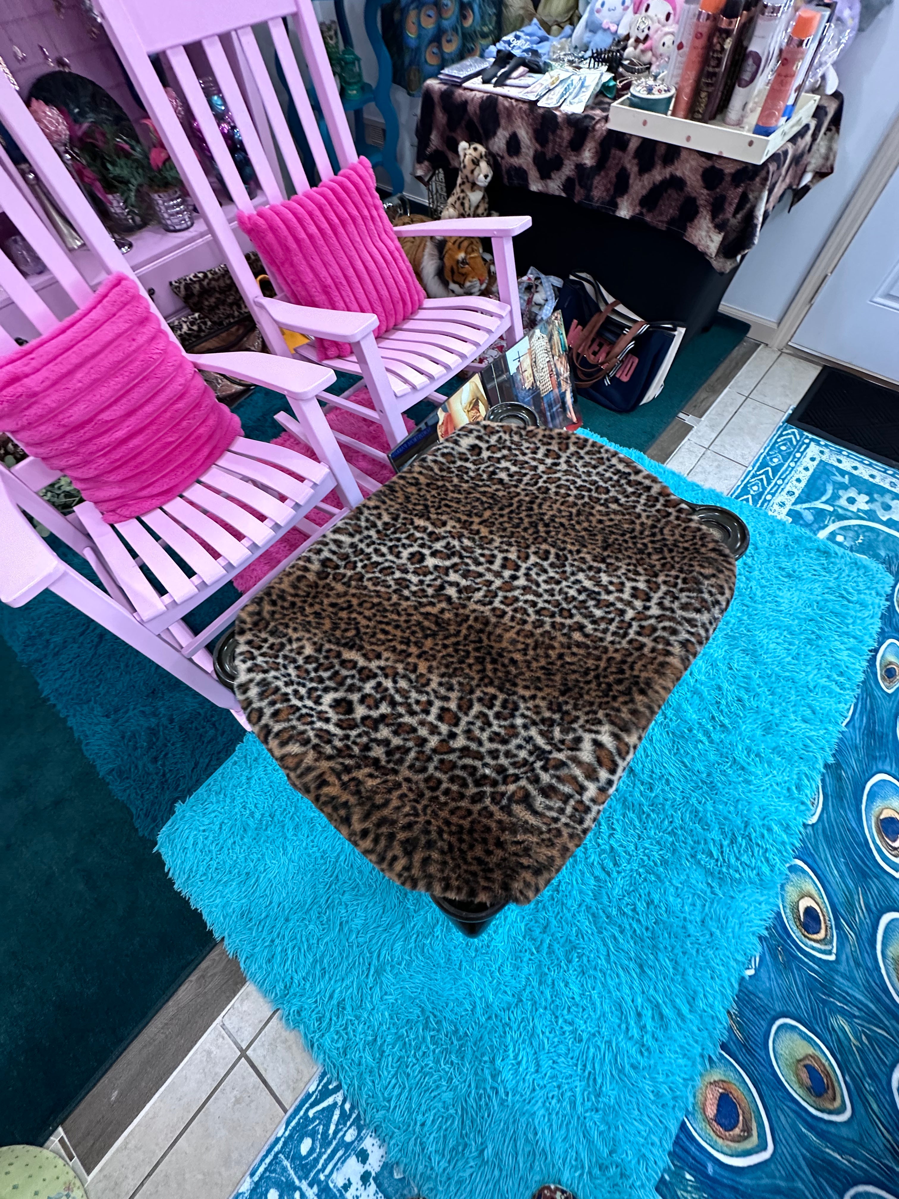 Leopard furry round table cover or rug