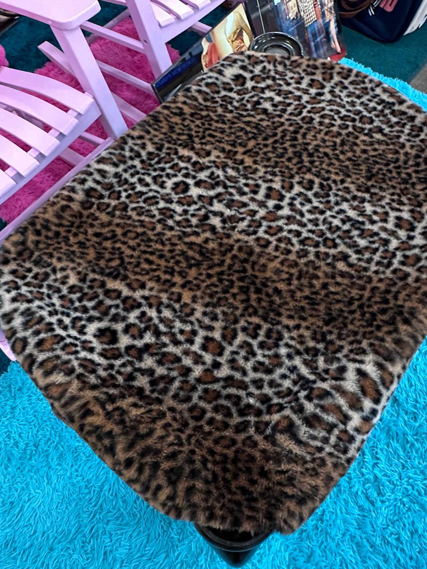 Leopard furry round table cover or rug