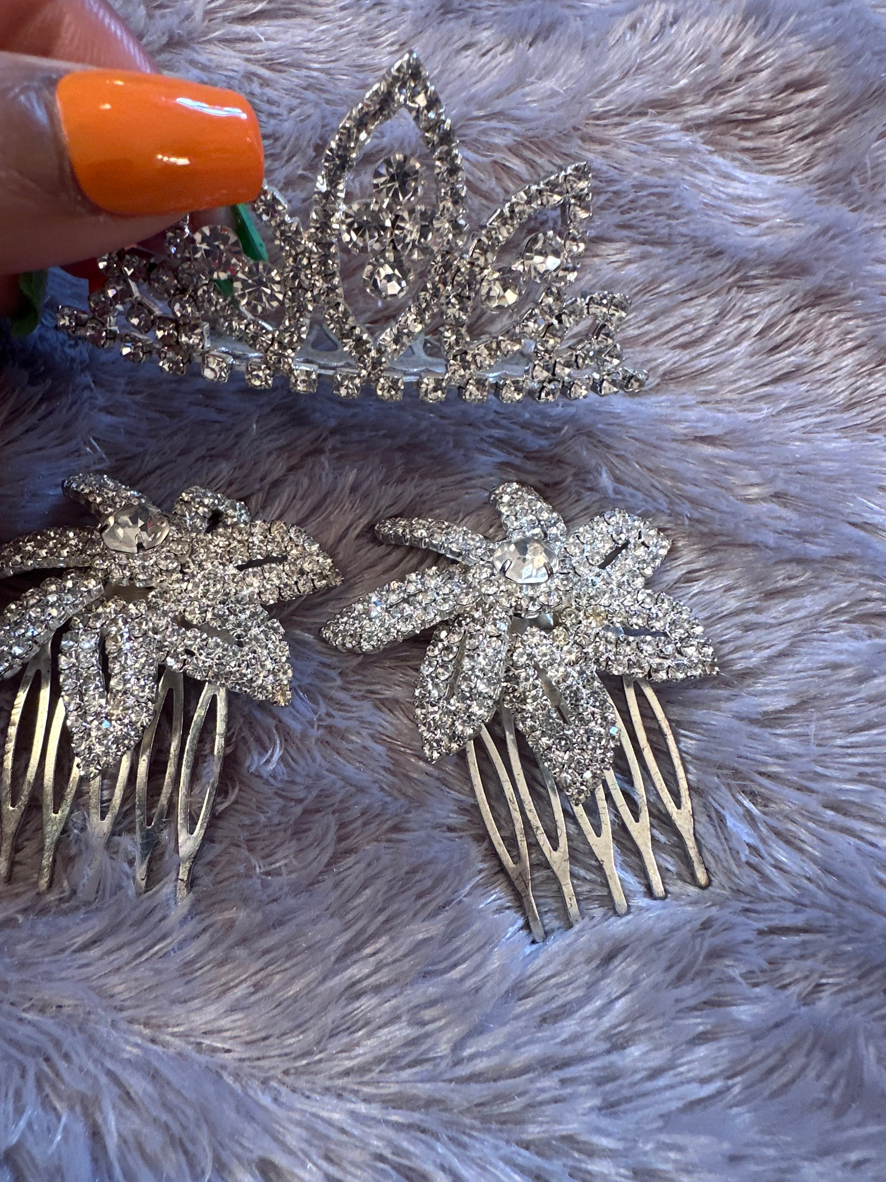 Three piece set two hair pieces and small tiara