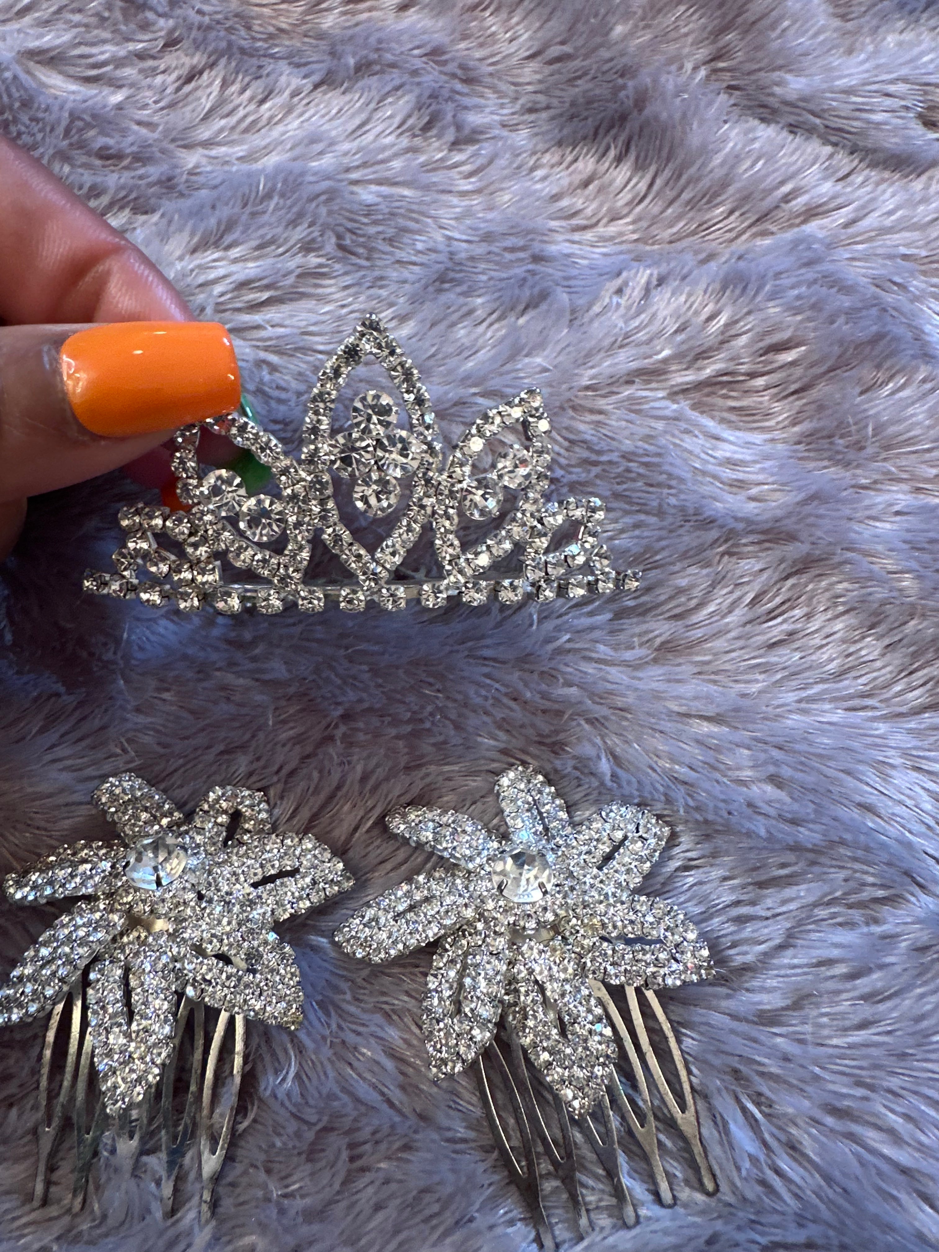 Three piece set two hair pieces and small tiara