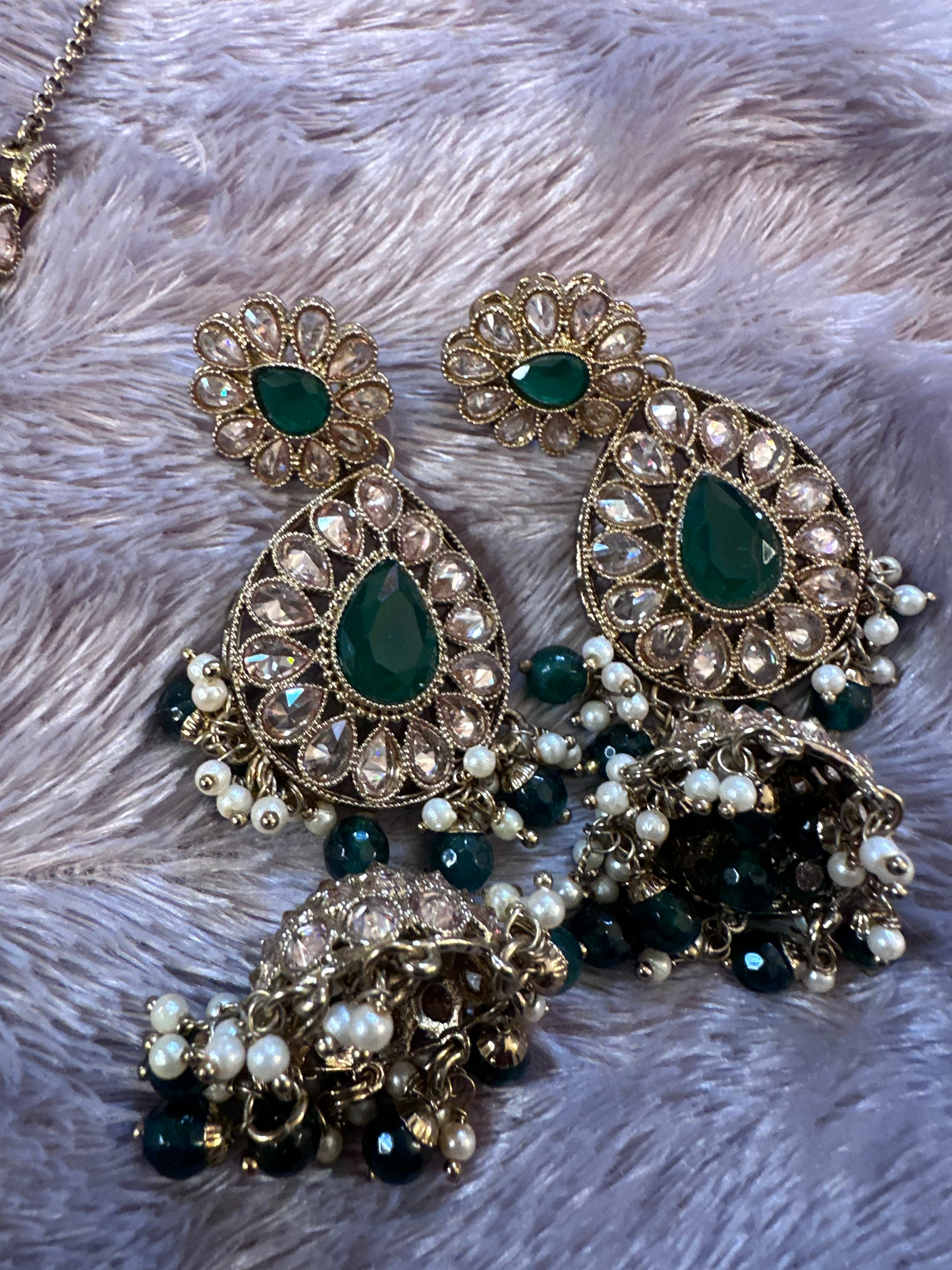 Incredible Indian Set( 2 pairs of earrings, necklace and tikki