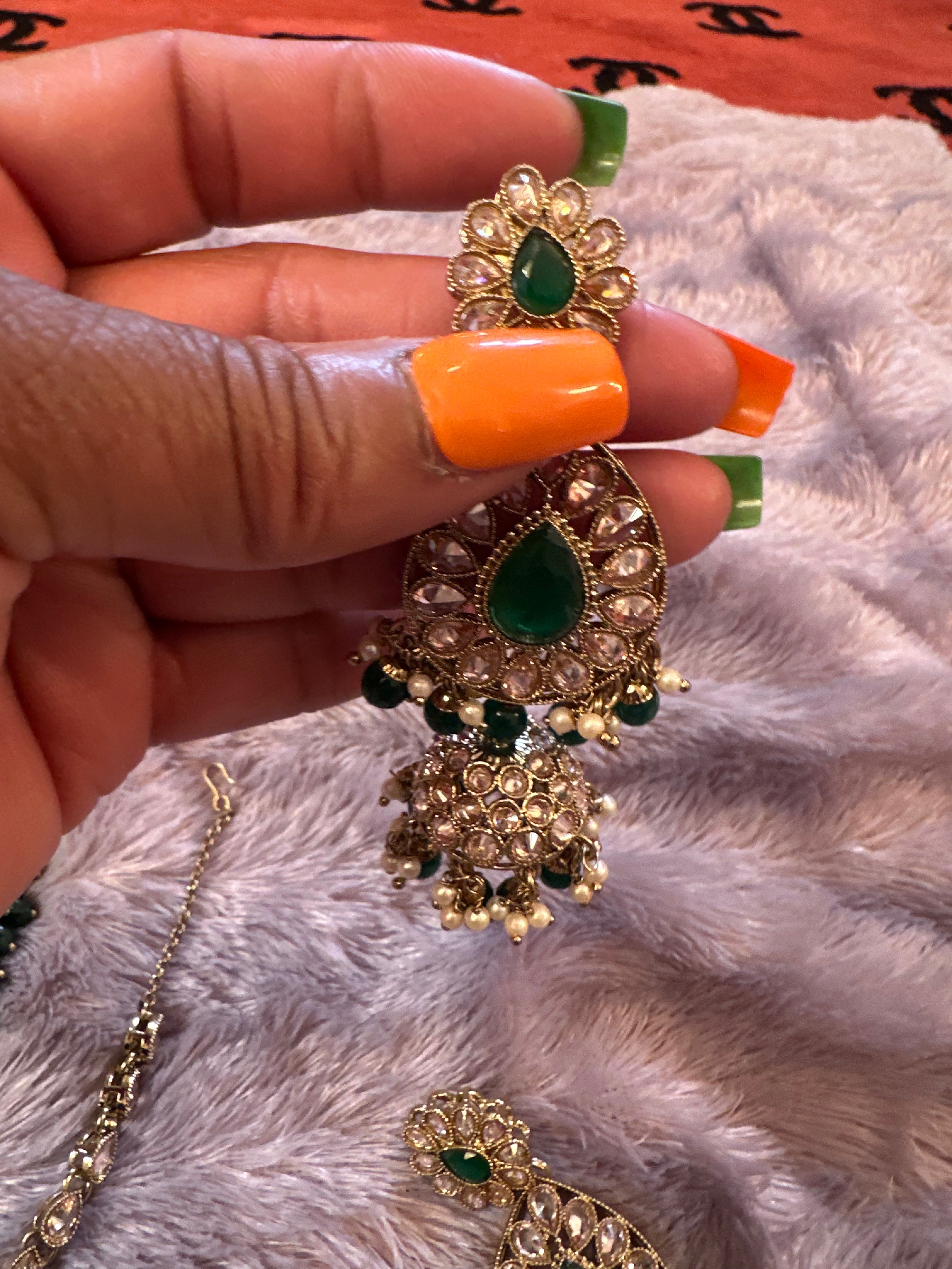 Incredible Indian Set( 2 pairs of earrings, necklace and tikki