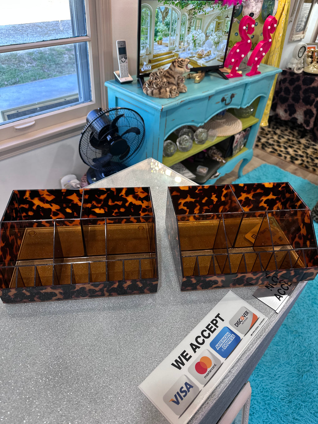 Make up organization for brushes, lipstick etc ( you get 2 of them- leopard print