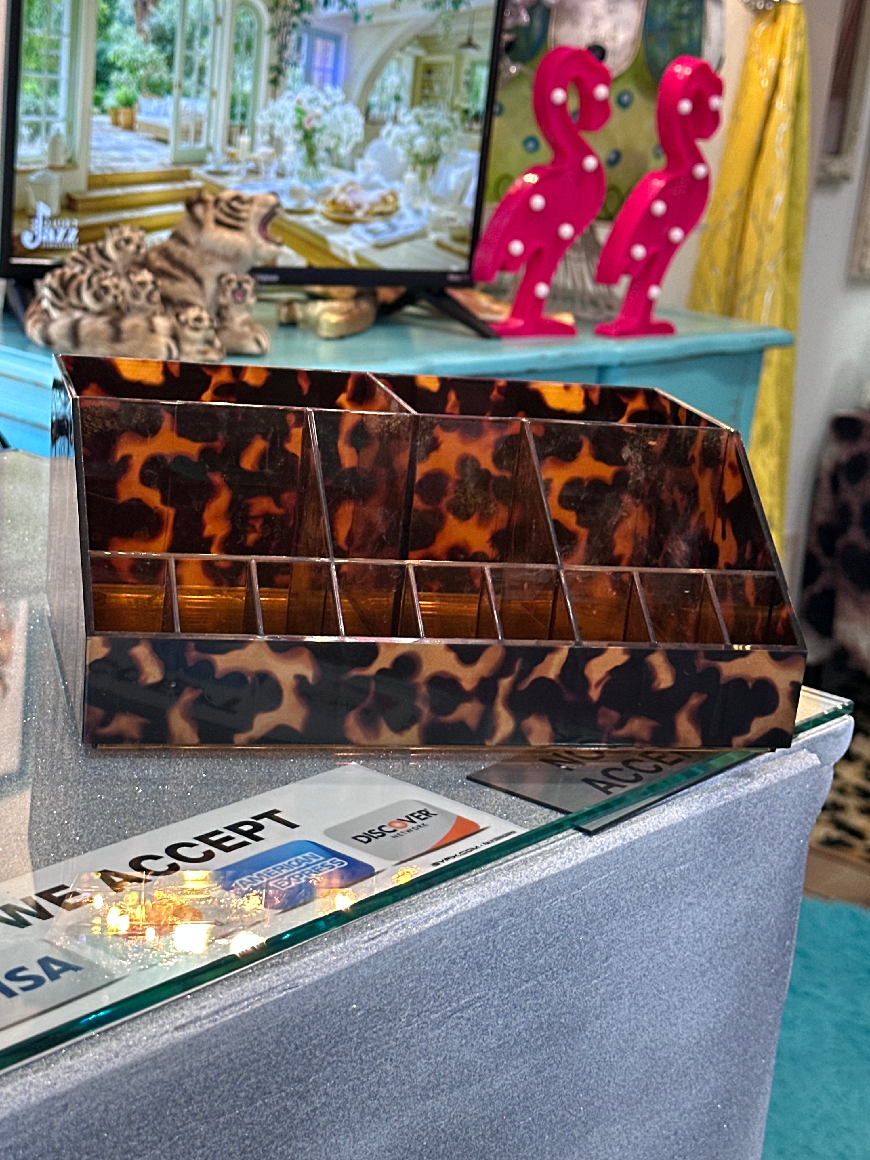 Make up organization for brushes, lipstick etc ( you get 2 of them- leopard print