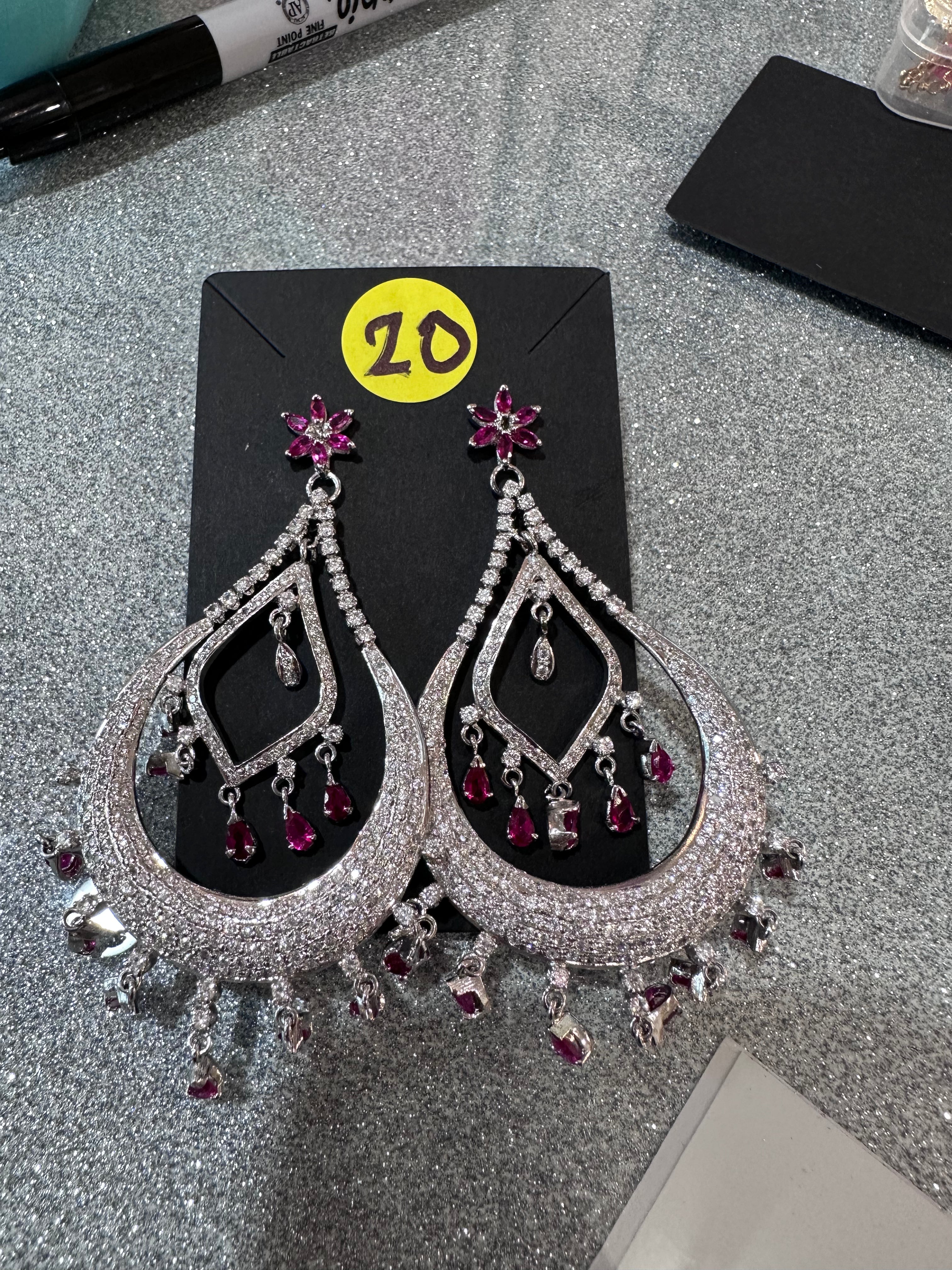 Magenta and silver diamonds (pierced)