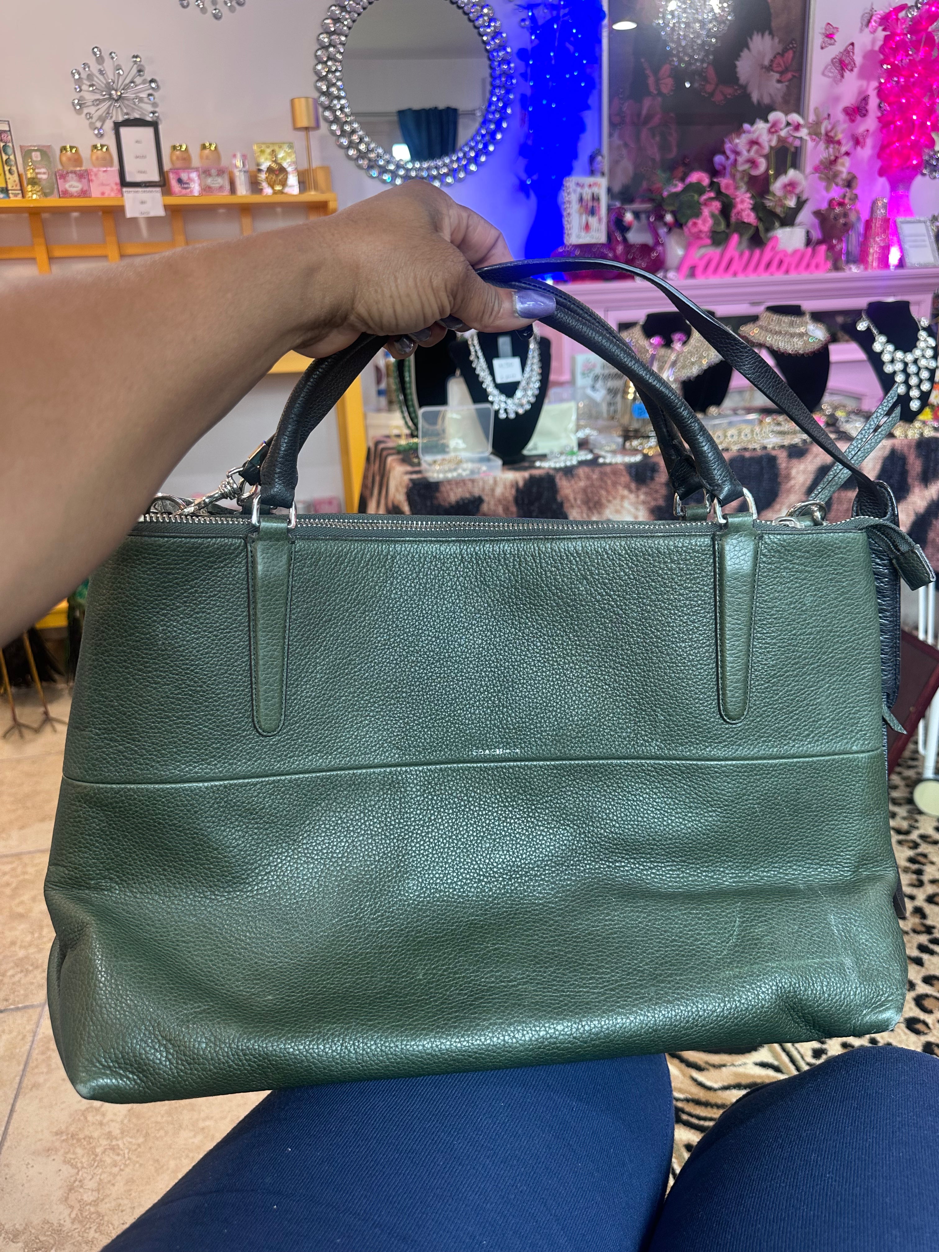 Green used Coach leather bag($55)
