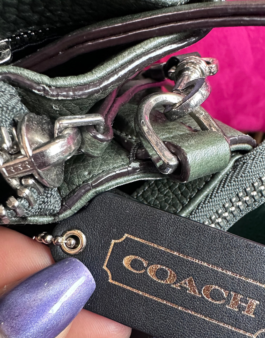 Green used Coach leather bag($55)